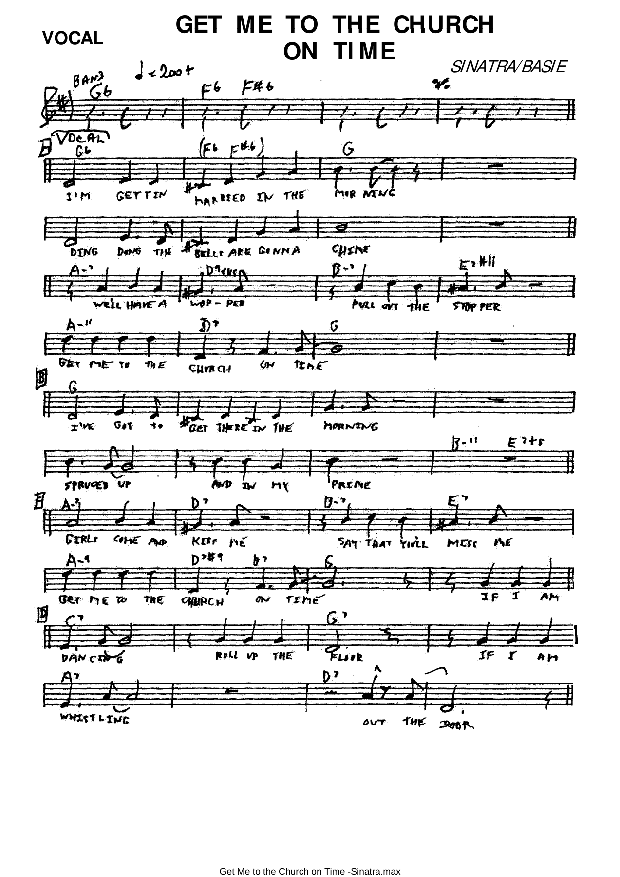 Get Me To The Church On Time (vocal) — sheet music preview