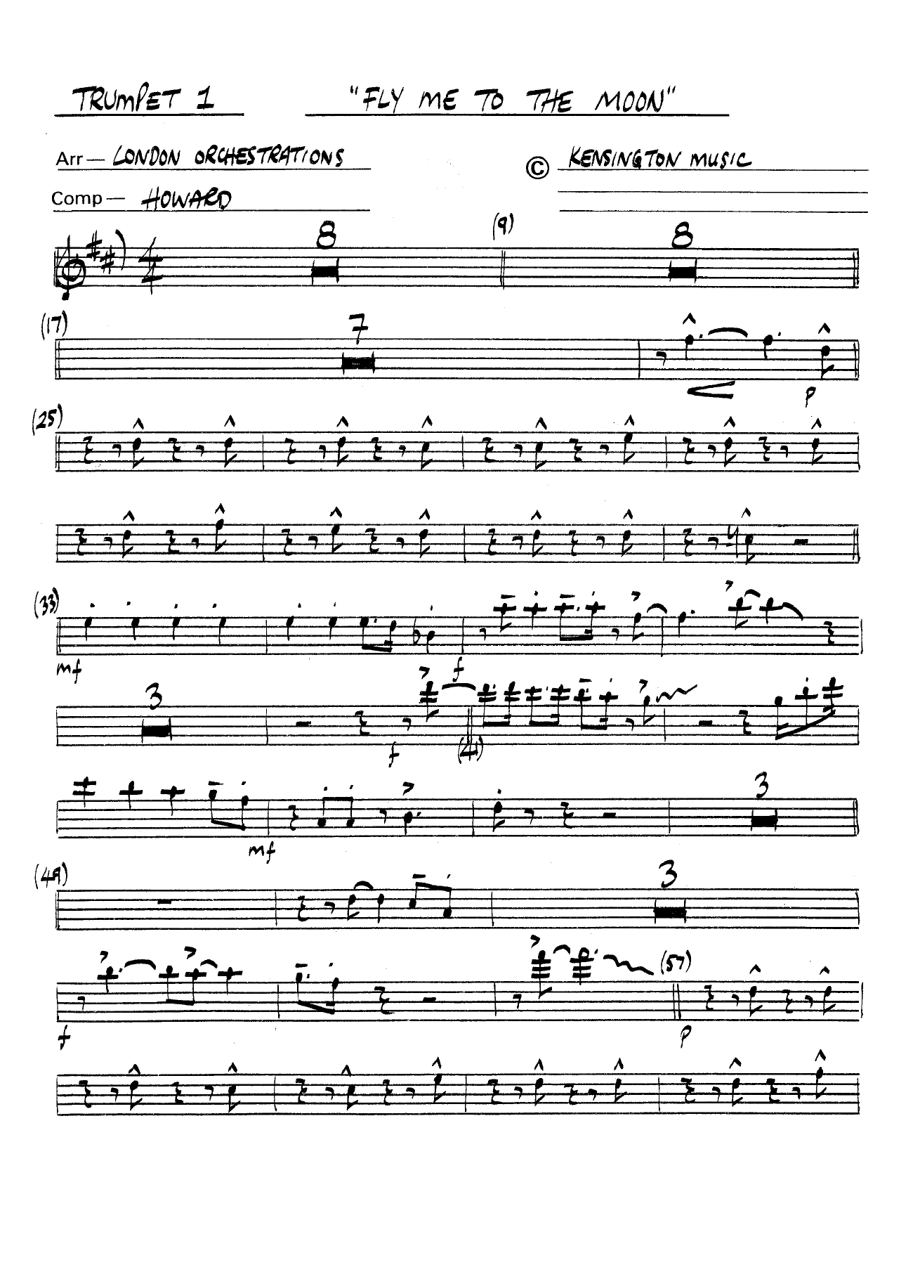 Fly Me To The Moon (B.Howard) London Orchestrations — sheet music preview