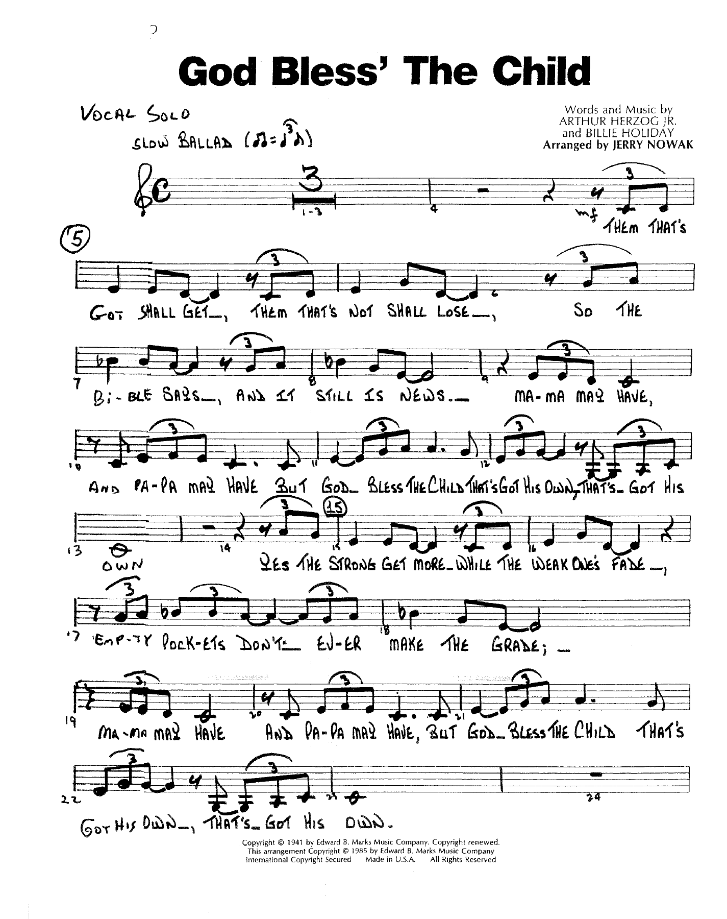 God Bless The Child (J.Nowak) Voc — sheet music preview