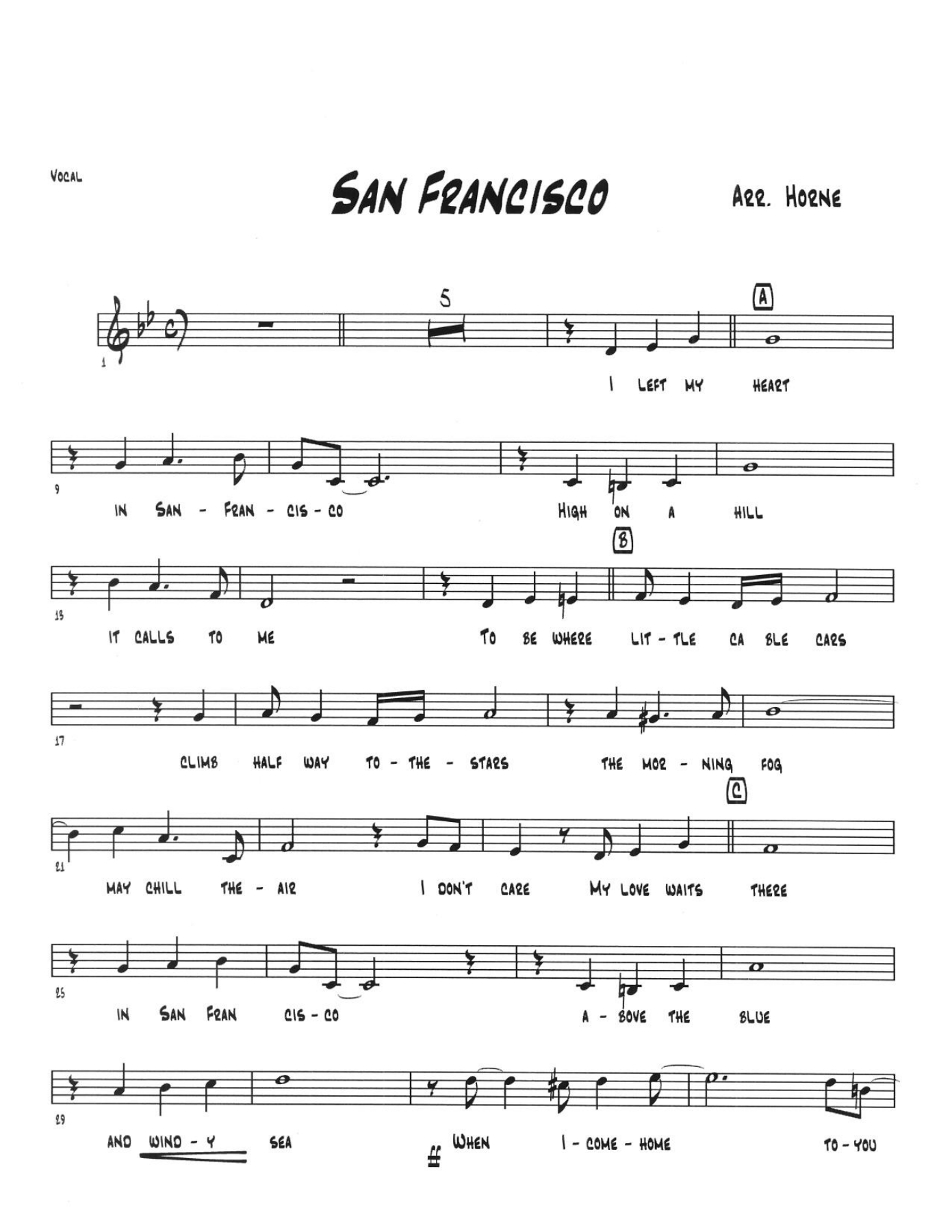 I Left My Heart In San Francisco (Horne) voc. — sheet music preview