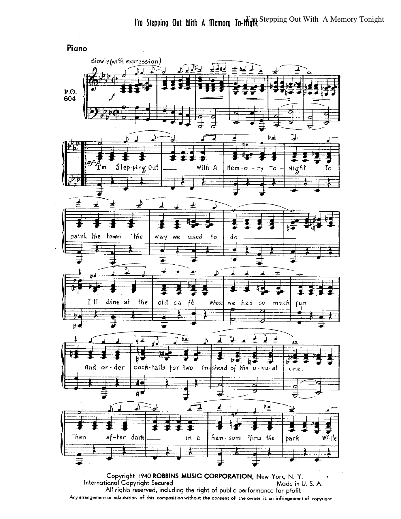 I'm Stepping Out With A Memory Tonight (F.Skinner) Foxtrot Voc. — Big Band Vocal sheet music by Mr. X | Jazz Standard