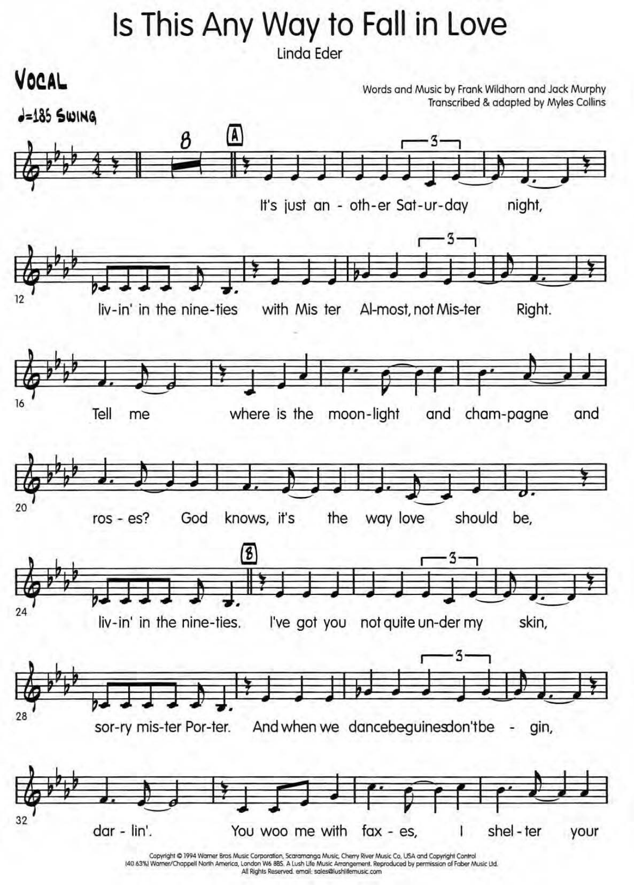 Is This Any Way To Fall In Love (M.Collins) Linda Eder — sheet music preview