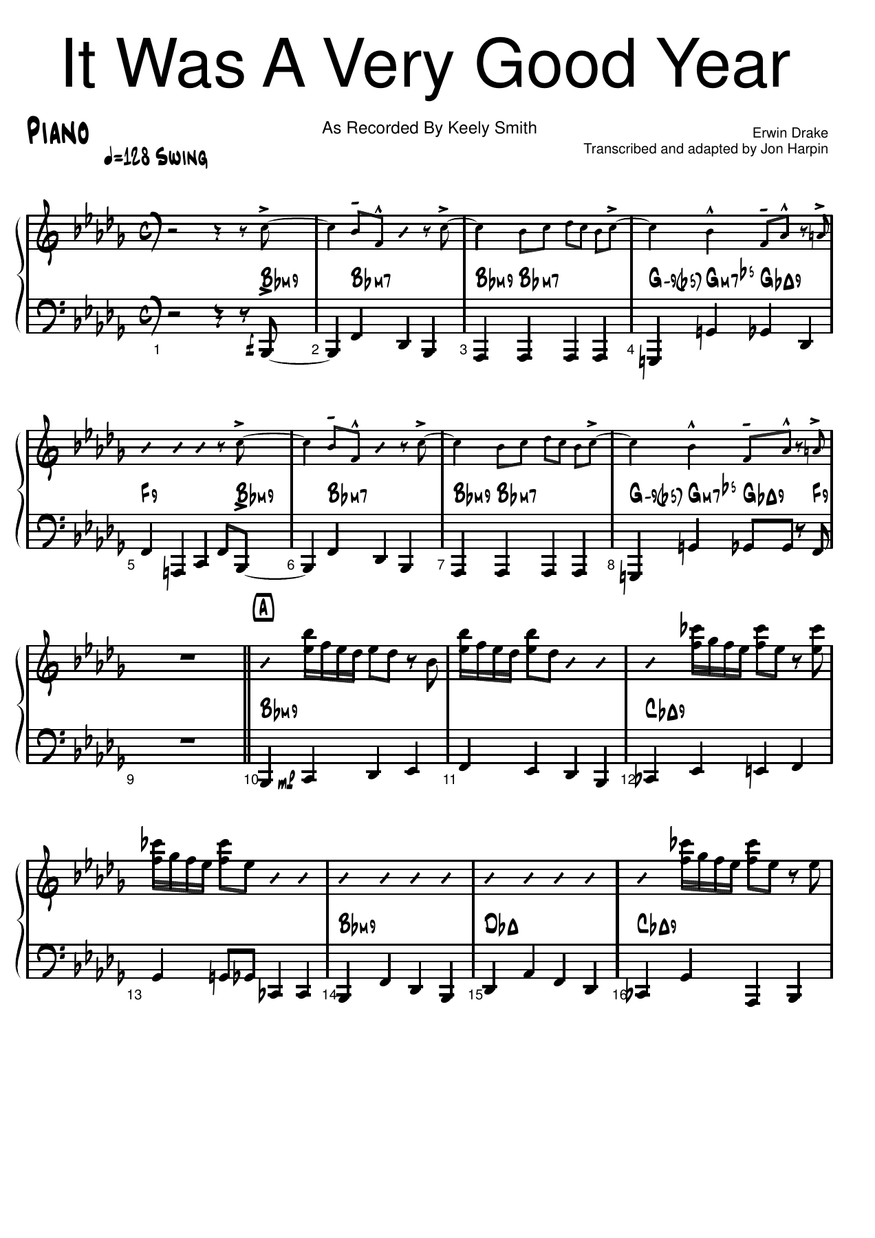 It Was A Very Good Year — sheet music preview