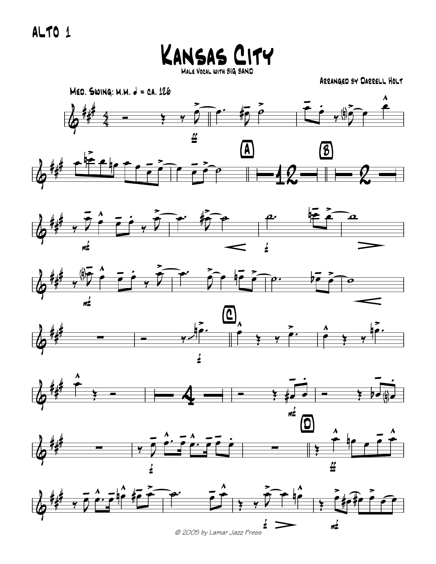 Kansas City (D.Holt) Male Vocal — sheet music preview