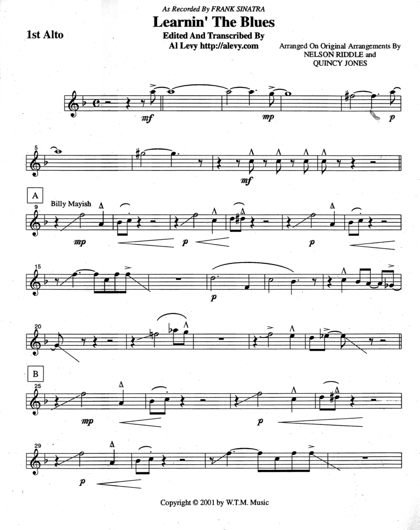 Learnin The Blues (Q.Jones) F.Sinatra — Big Band Vocal sheet music by Al Levy | Jazz Standard