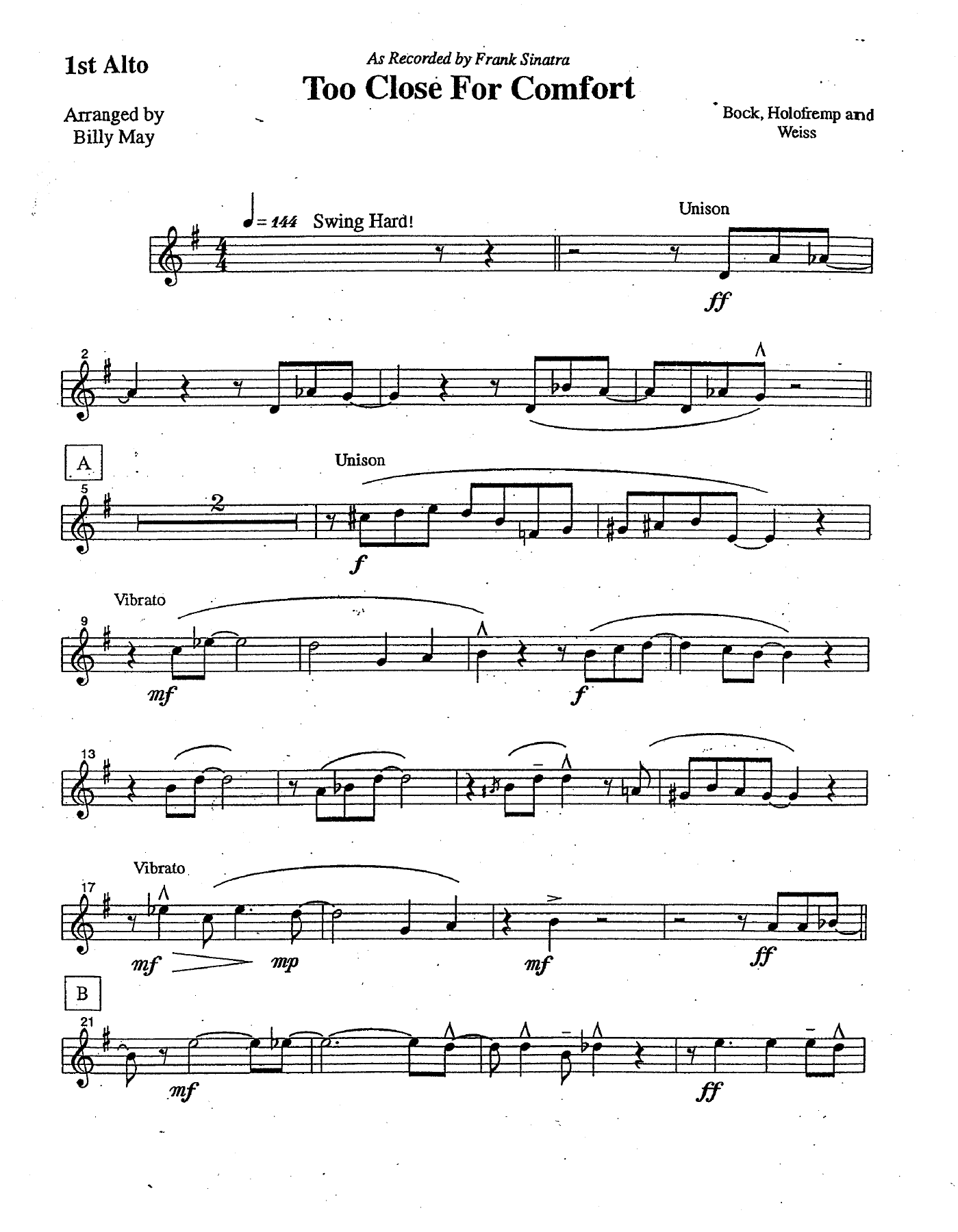 Too Close For Comfort (B.May) F.Sinatra — sheet music preview