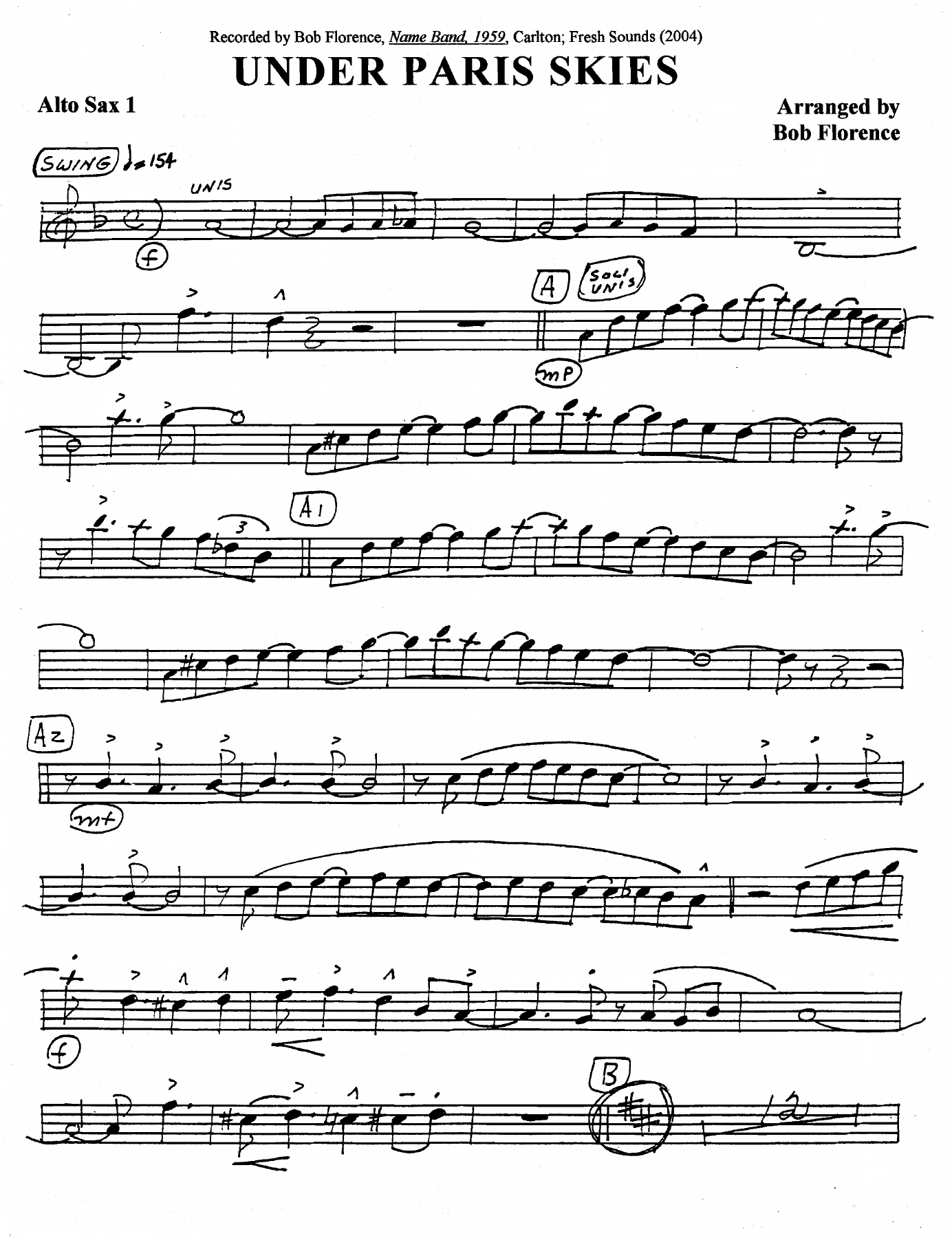 Under Paris Skies (B.Florence) MP3 — sheet music preview