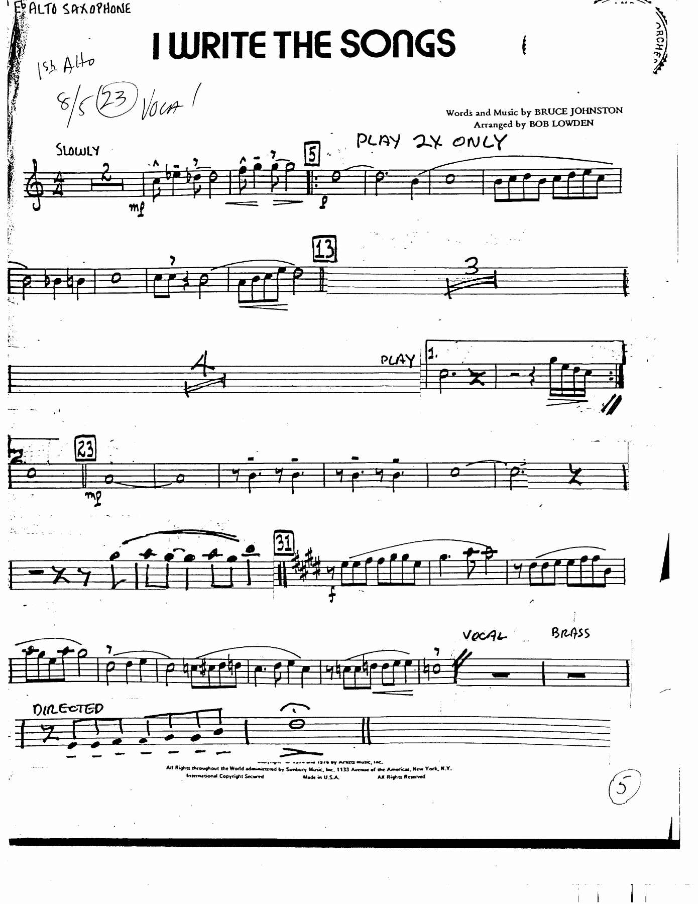 I Write The Songs (B.Lowden) voc — sheet music preview