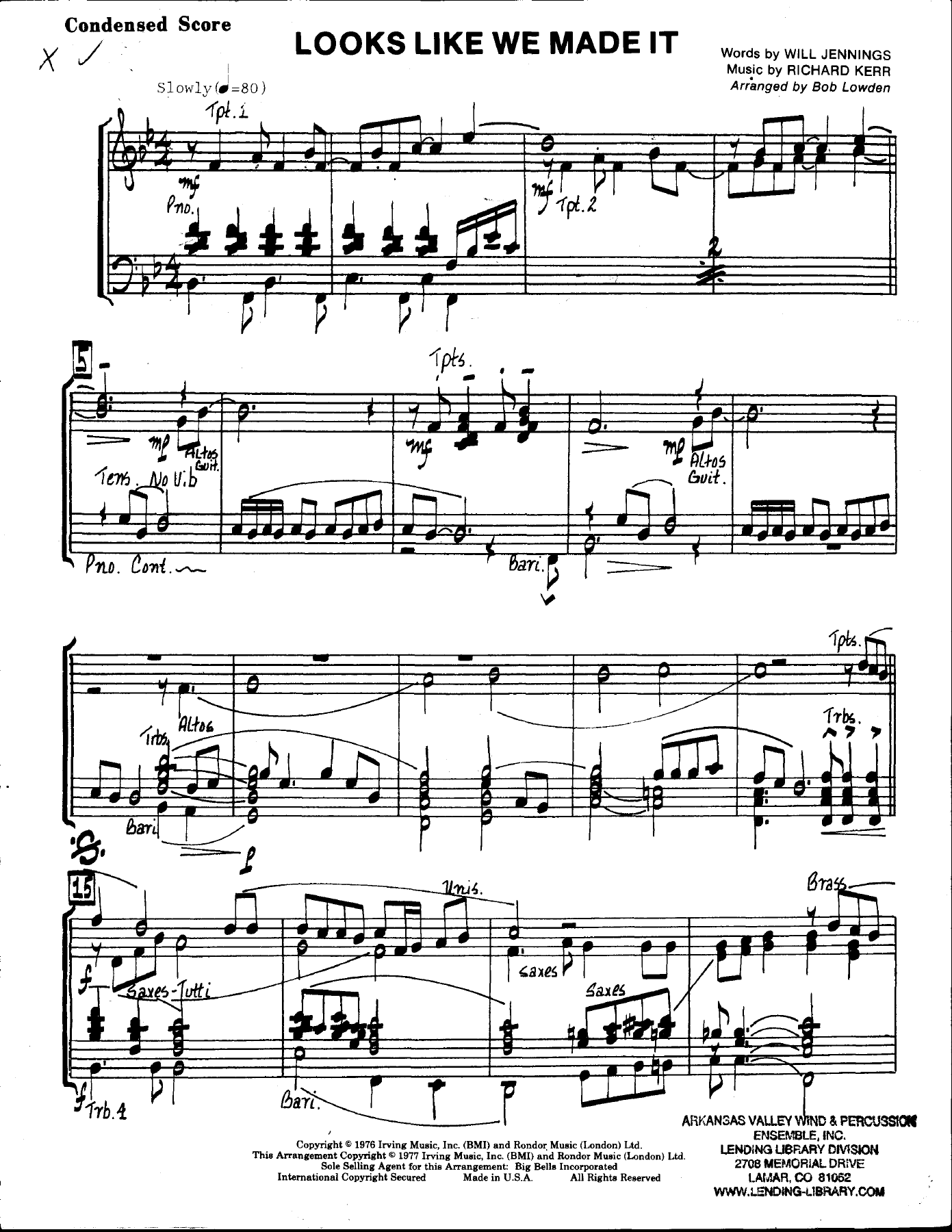 Looks Like We Made It — sheet music preview