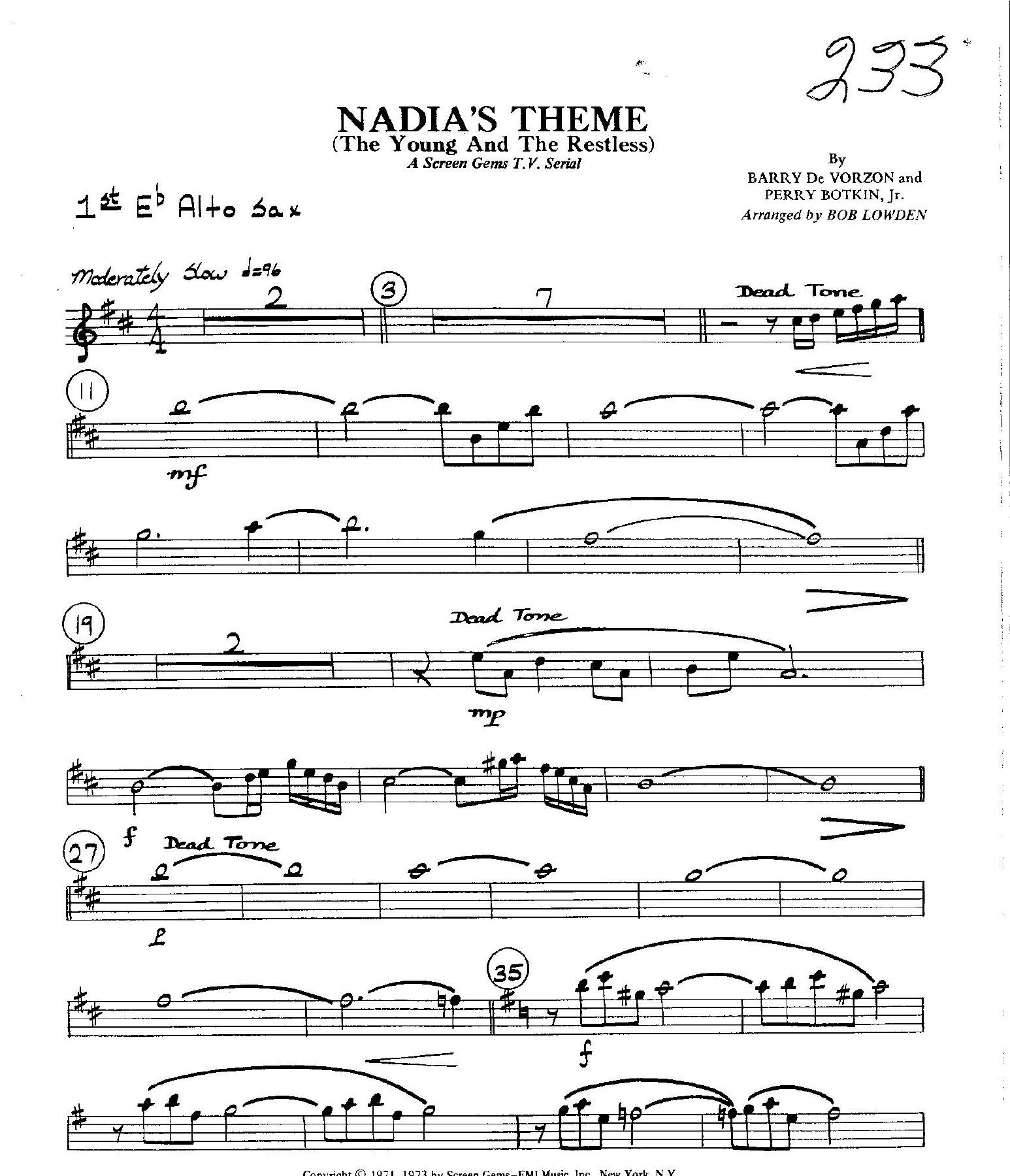 Nadia's Theme — sheet music preview