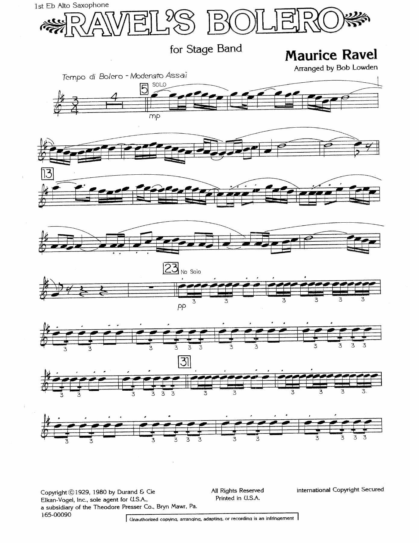 Ravel's Bolero — sheet music preview