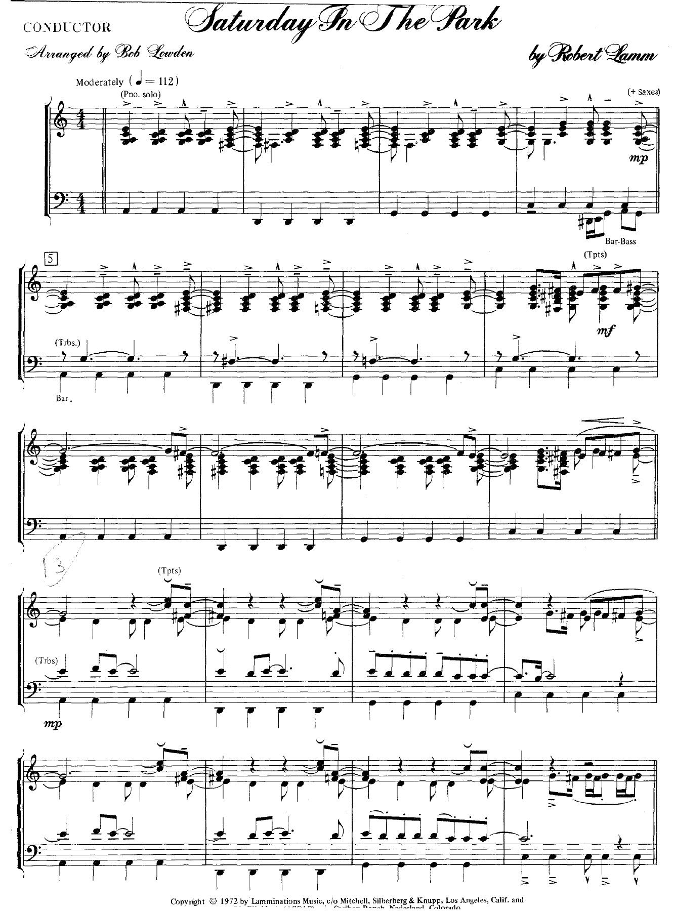 Saturday In The Park — sheet music preview