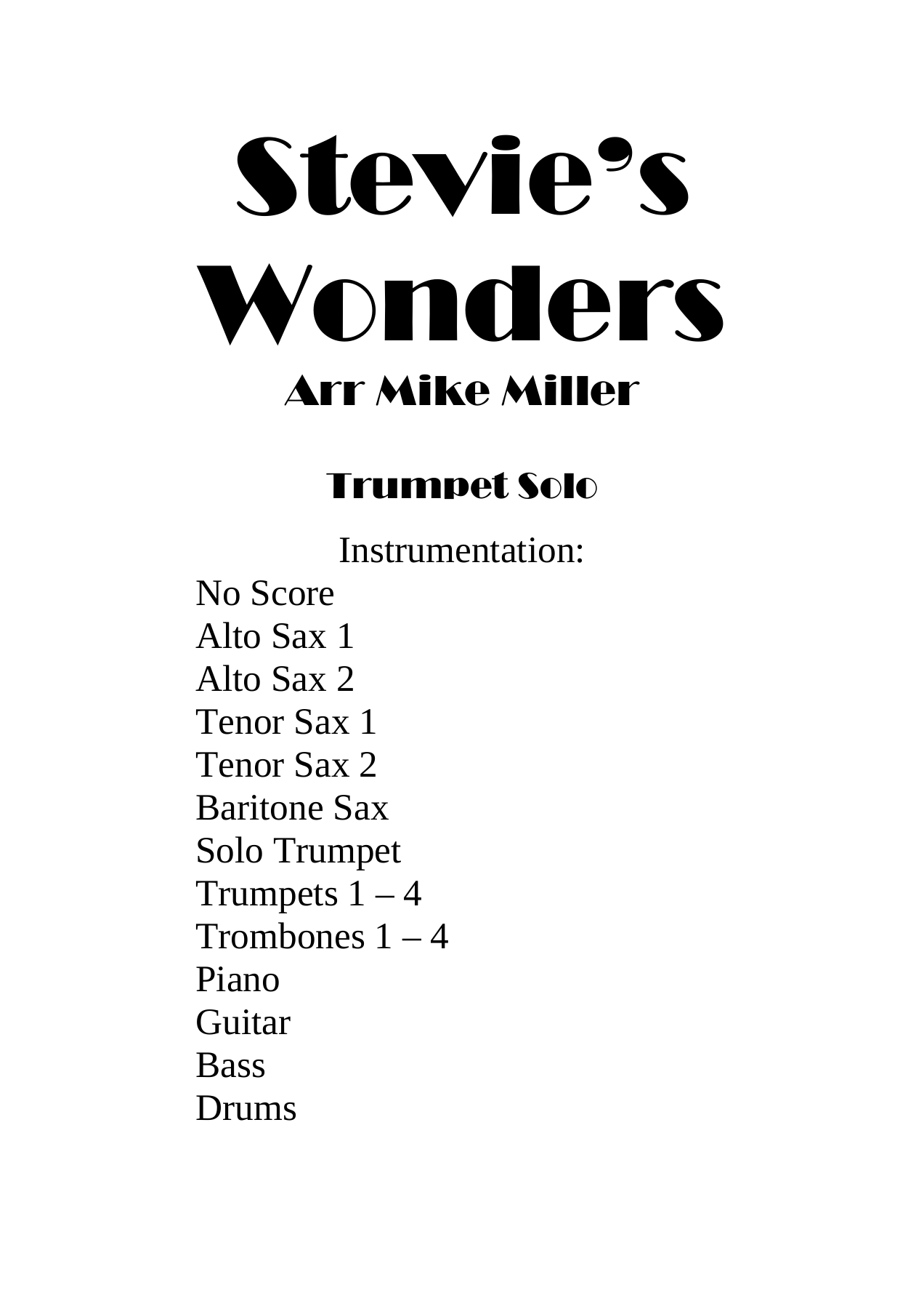 Stevie's Wonders (M.Miller) B.Shew — sheet music preview