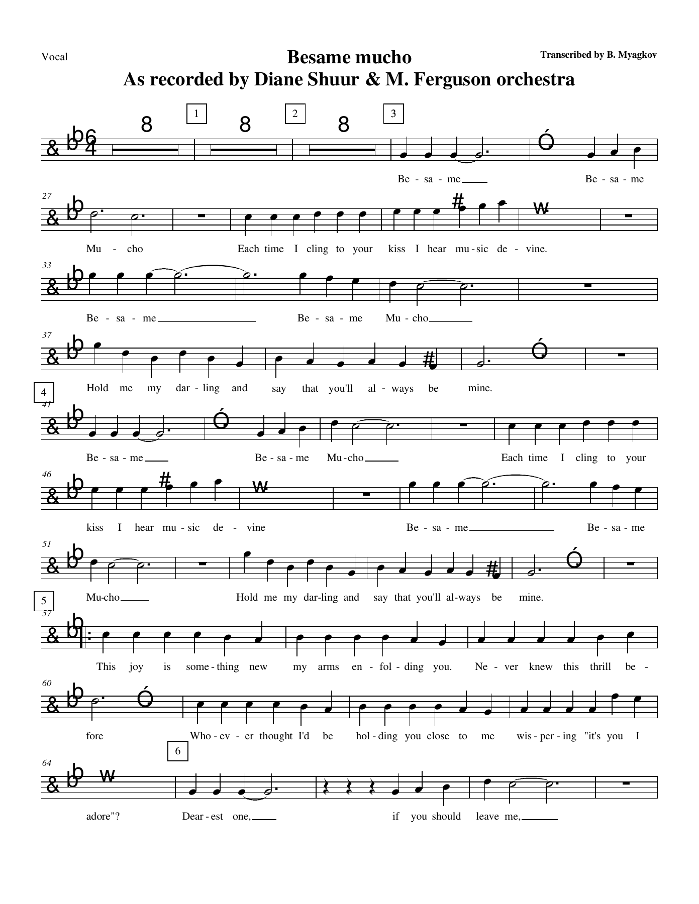 Besame Mucho — sheet music preview