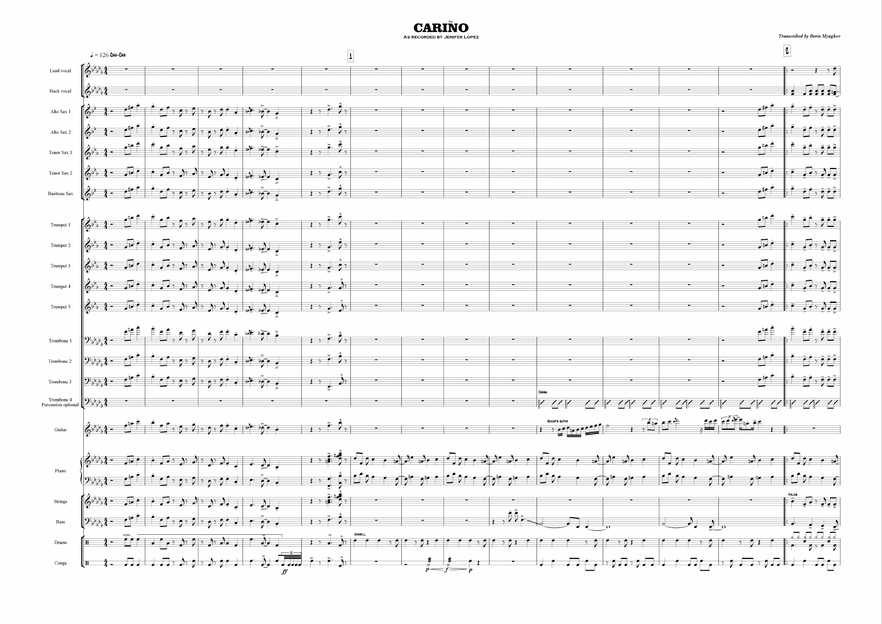 Carino (Jenifer Lopez) — sheet music preview