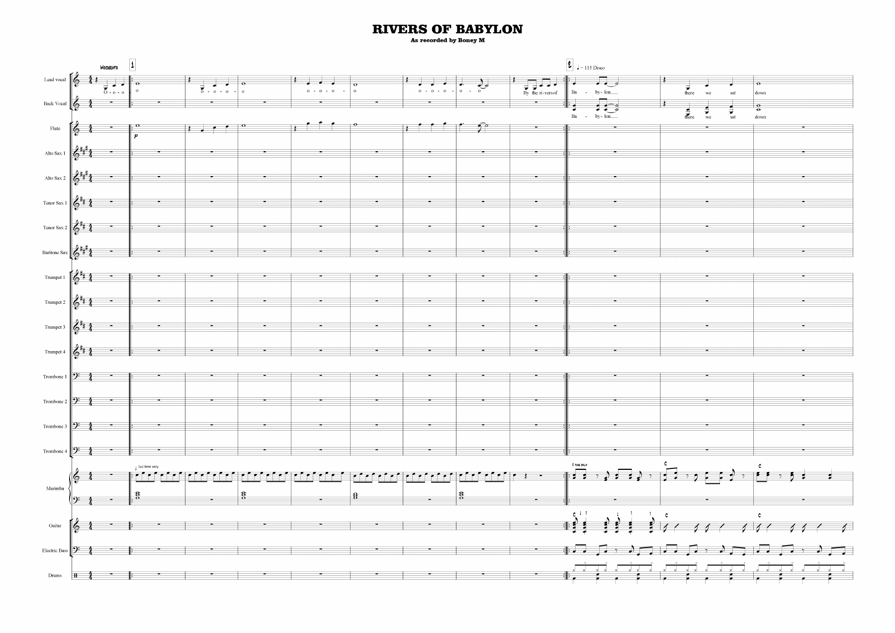 The Rivers Of Babylon  Boney M (B.Myagkov) Vocal Group — sheet music preview