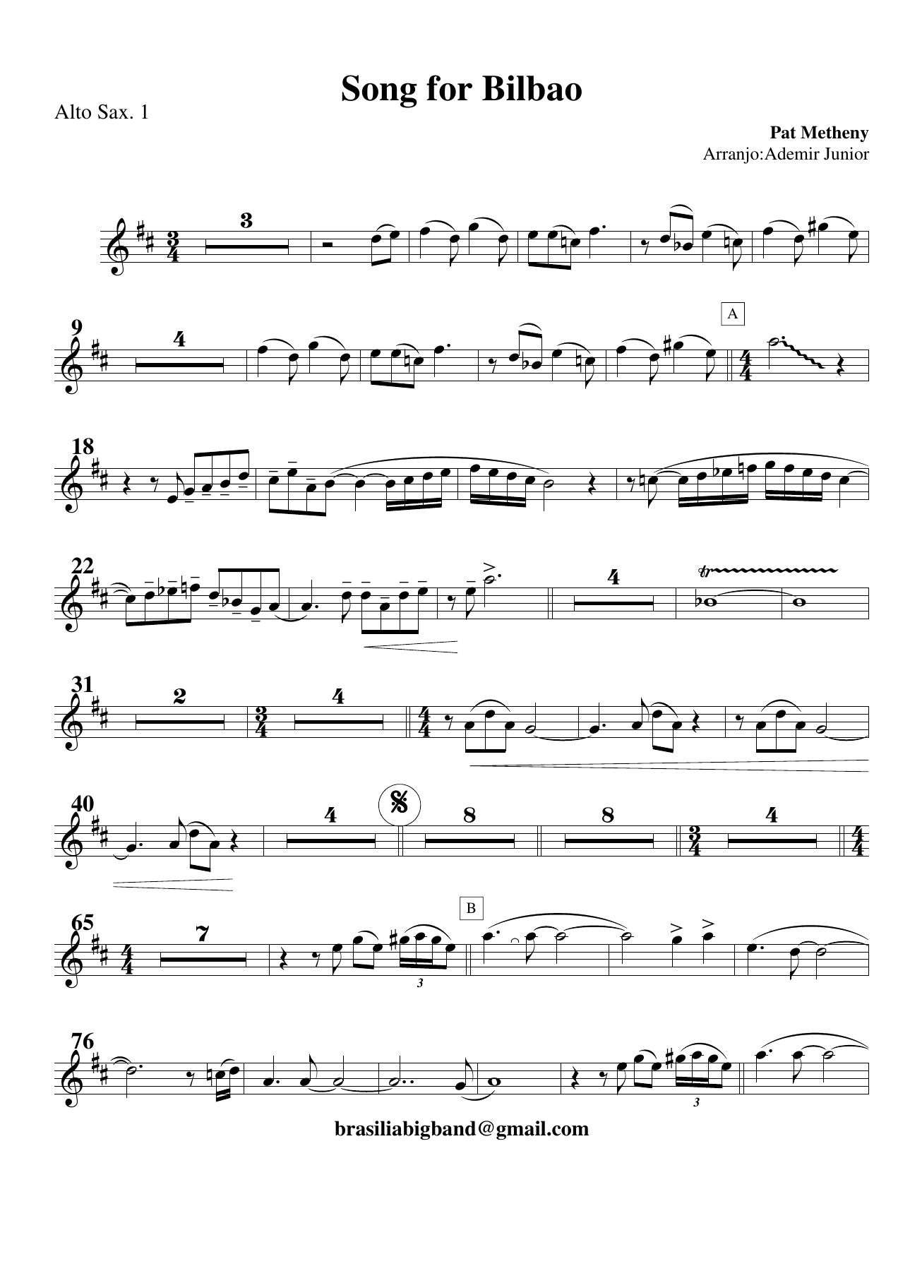 Song For Bilbao (A.Junior) Pat Metheny — sheet music preview