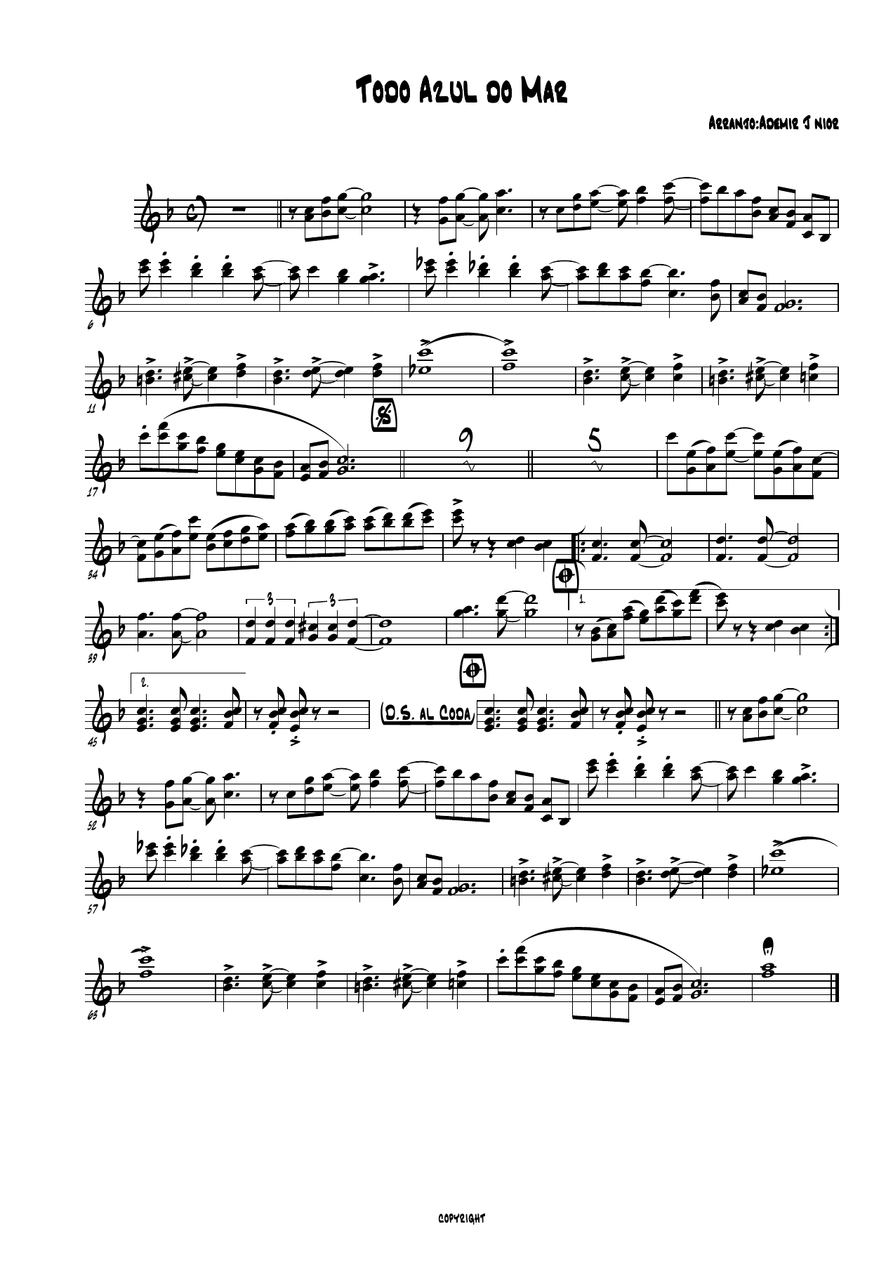 Todo Azul Do Mar — sheet music preview