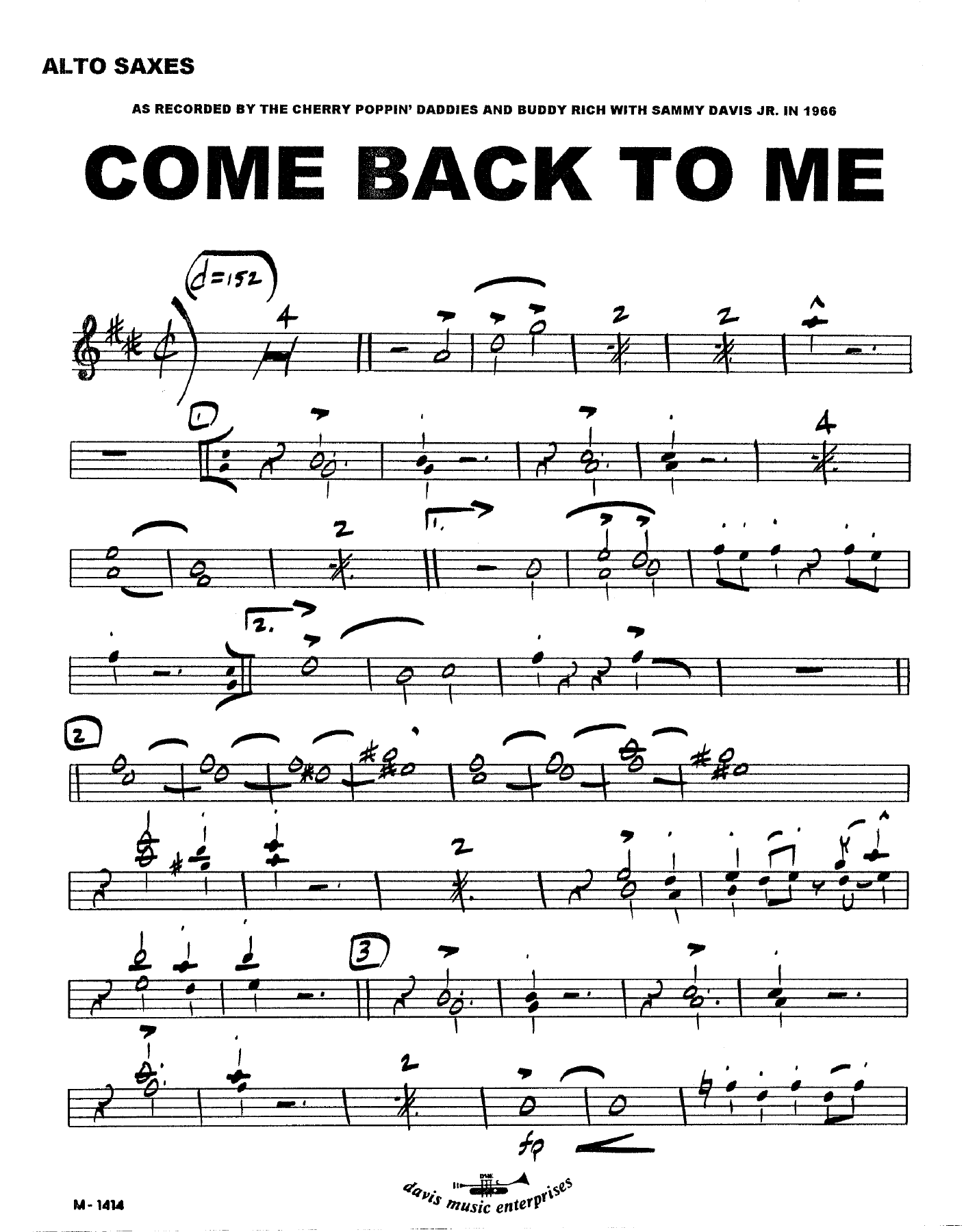 Come Back To Me (B.Rich)-Cherry Poppin' Daddies-Sammy Davis — sheet music preview