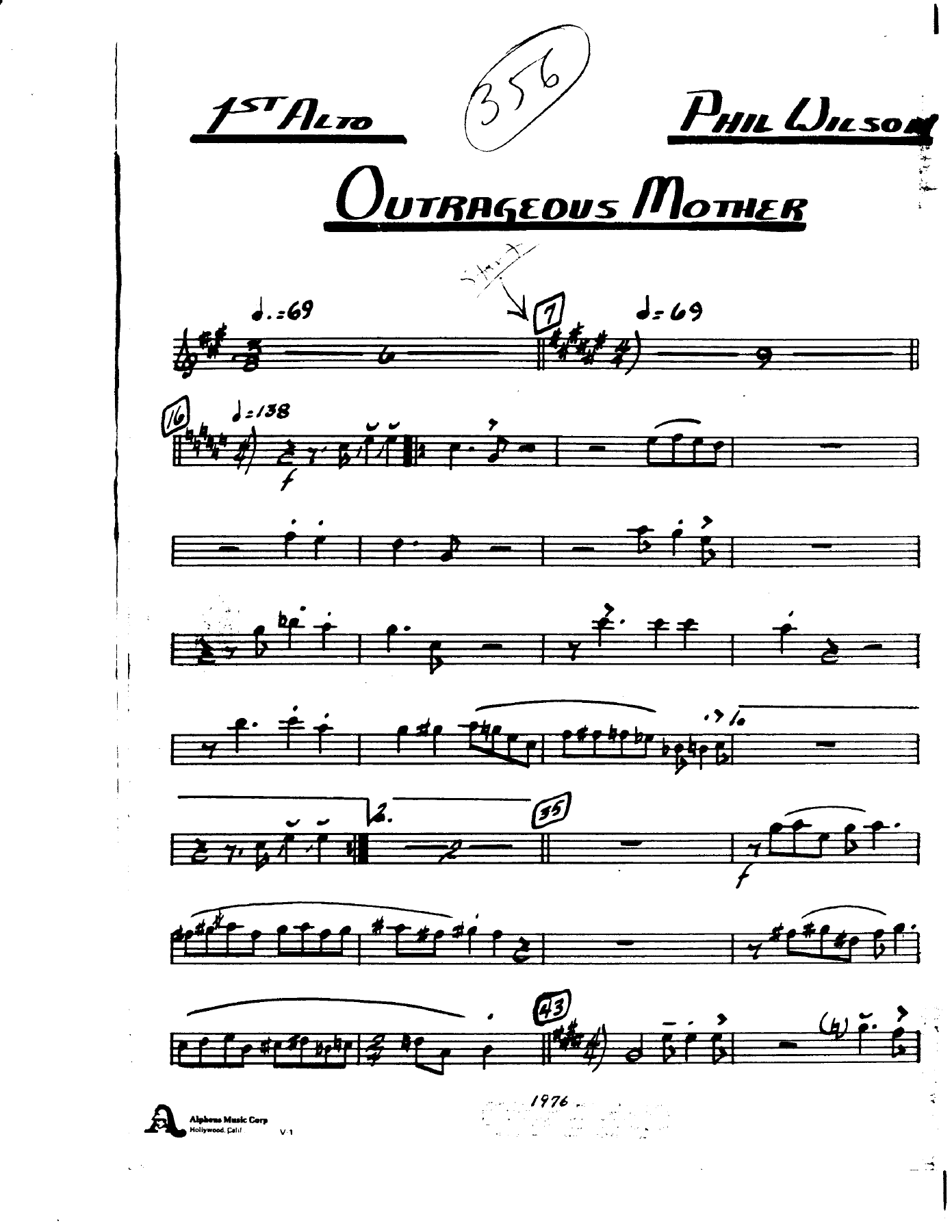 Outragous Mother (P.Wilson) B.Rich — sheet music preview