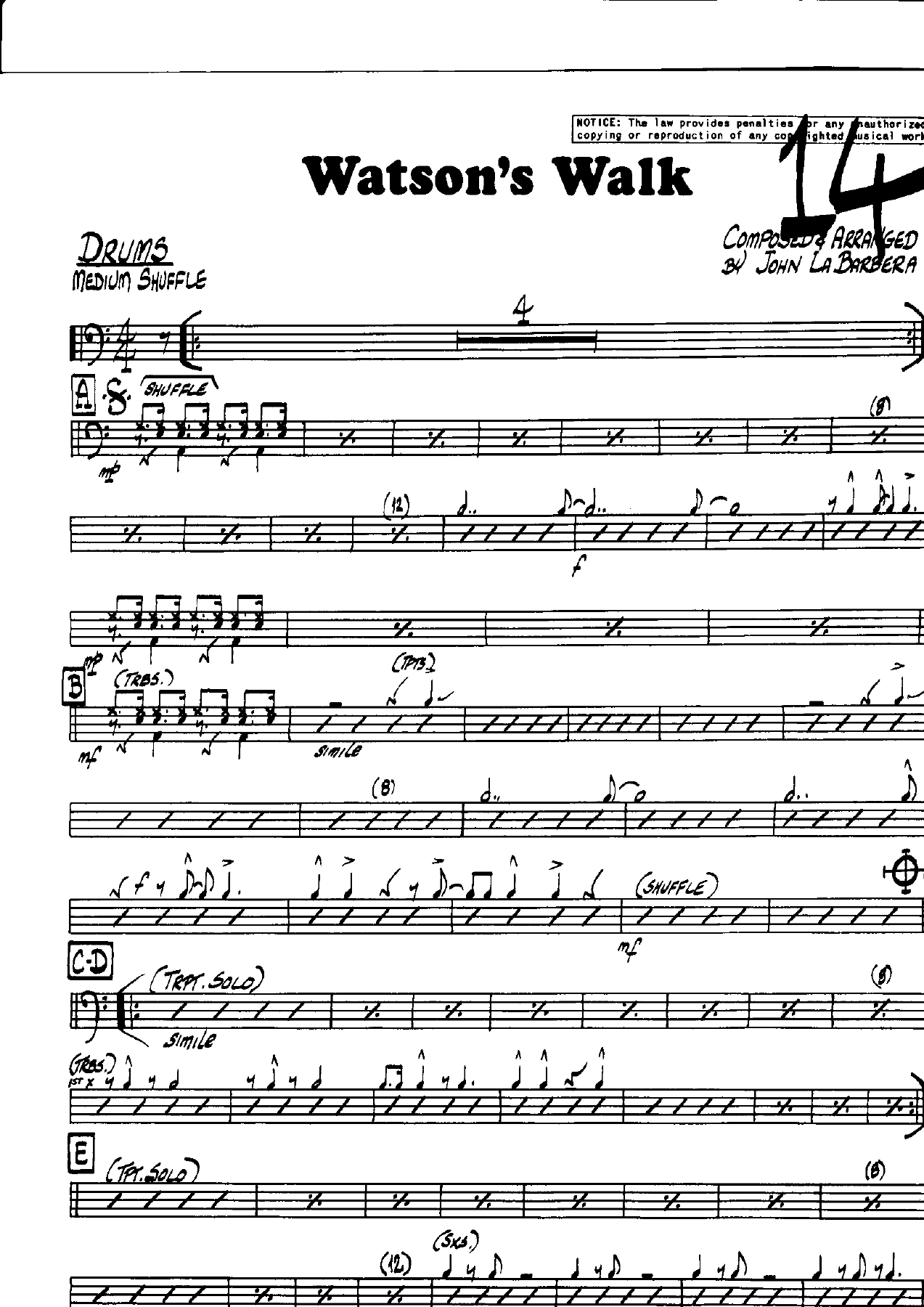 Watson's Walk (J.LaBarbera) B.Rich — sheet music preview