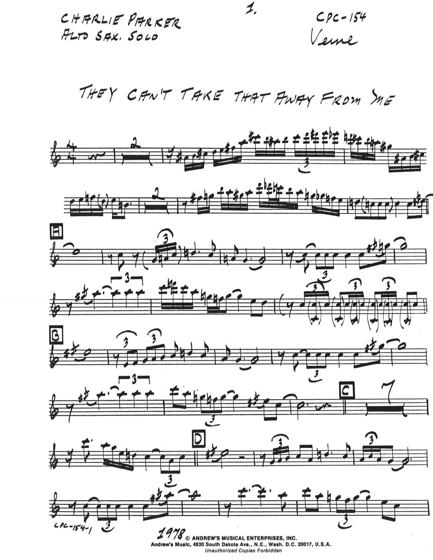 They Can't Take That Away From Me (C.Parker with Strings) MP3 — sheet music preview