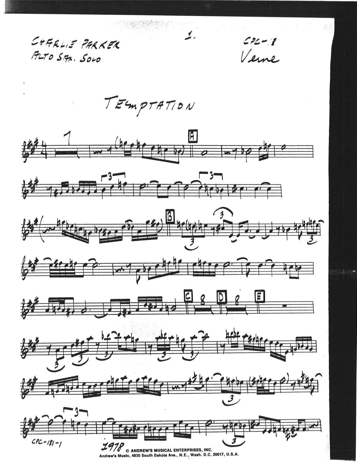 Temptation — sheet music preview