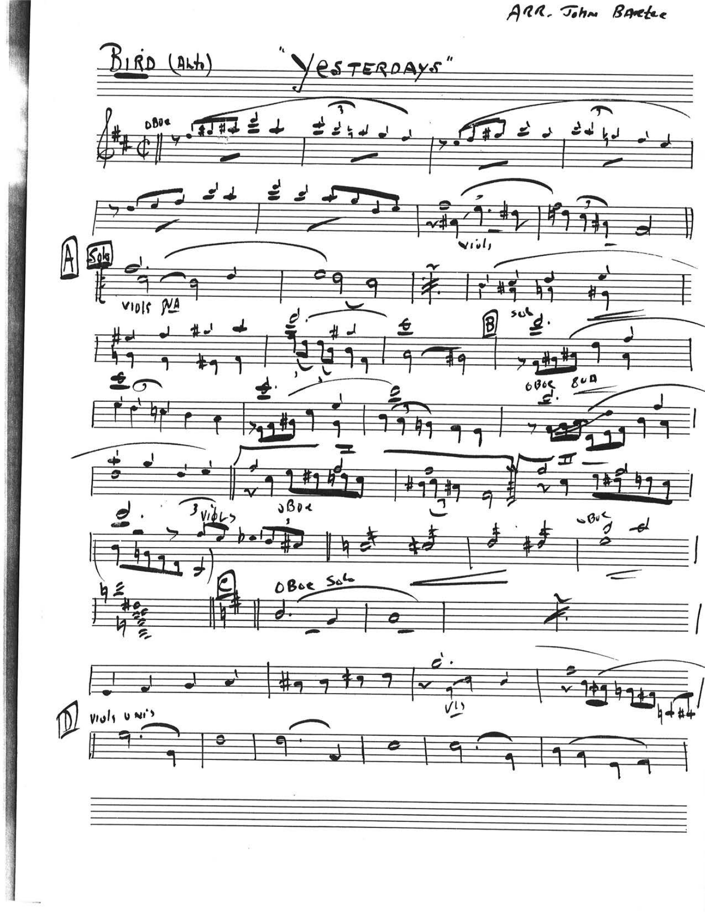 Yesterdays — sheet music preview
