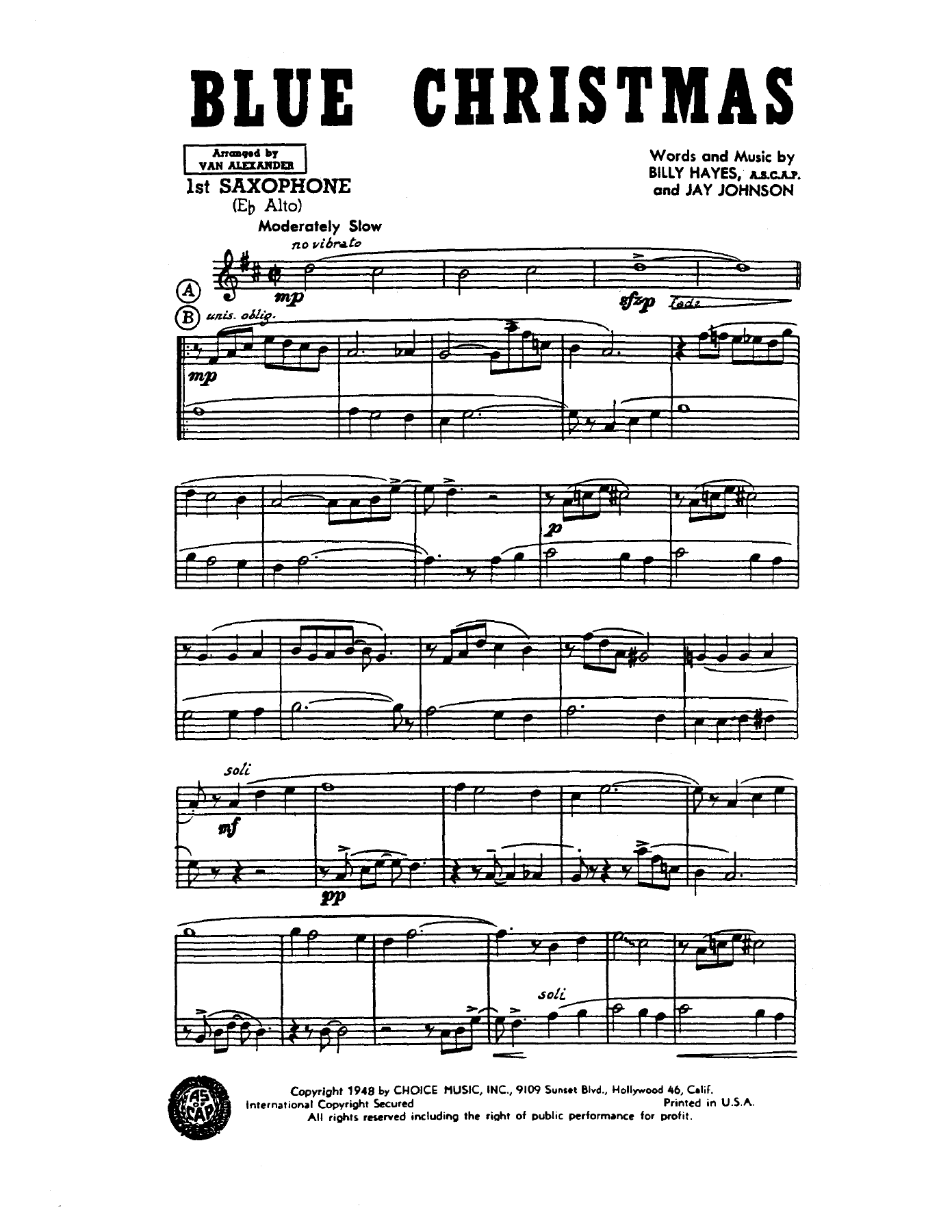 Blue Christmas — sheet music preview
