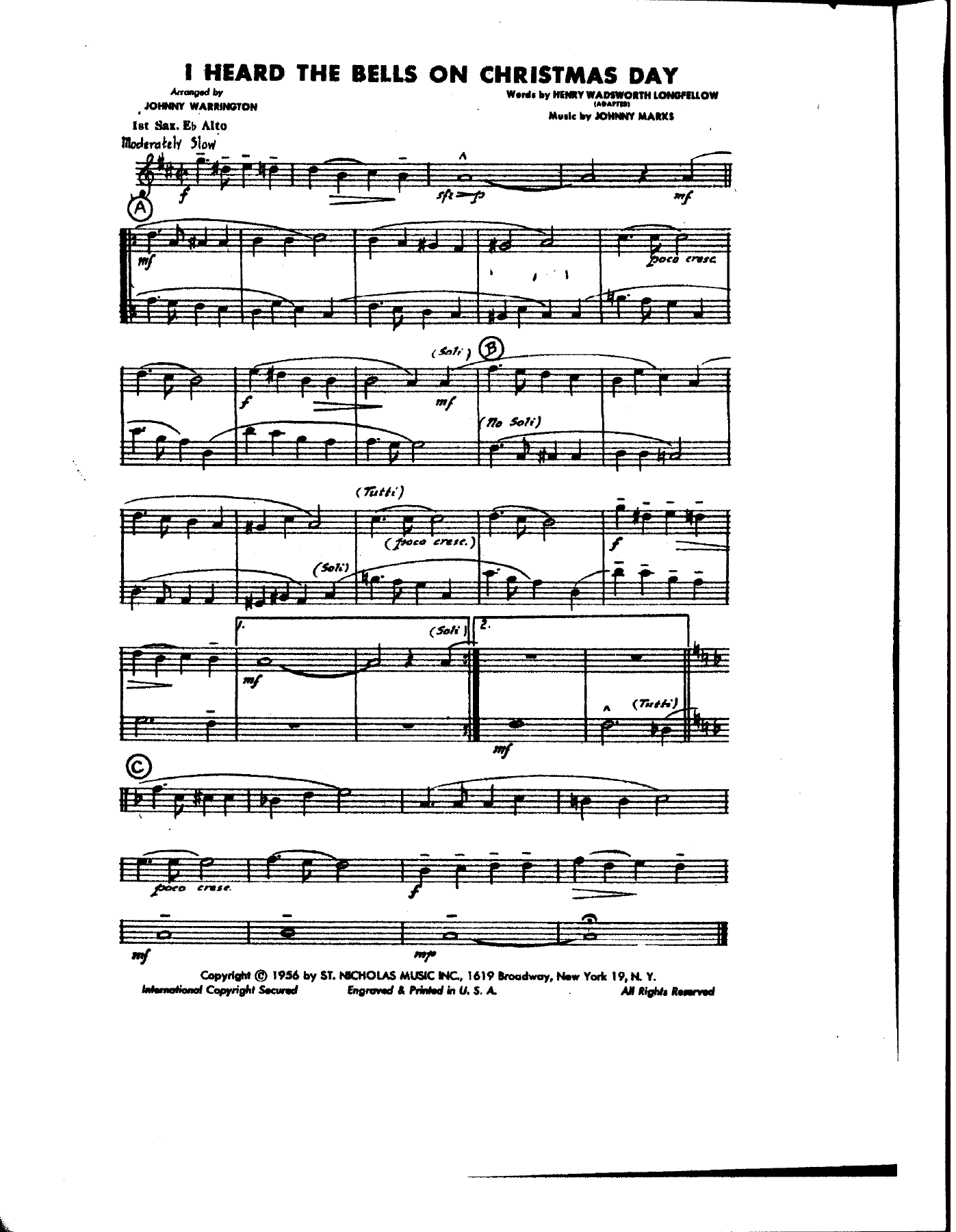 I Heard The Bells On Christmas Day — sheet music preview