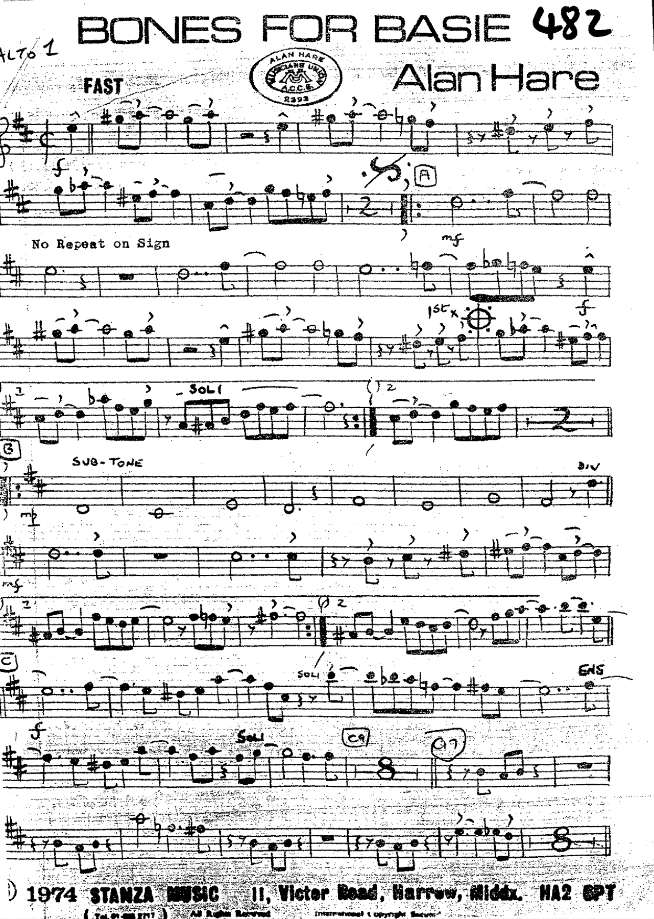 Bones For Basie — sheet music preview