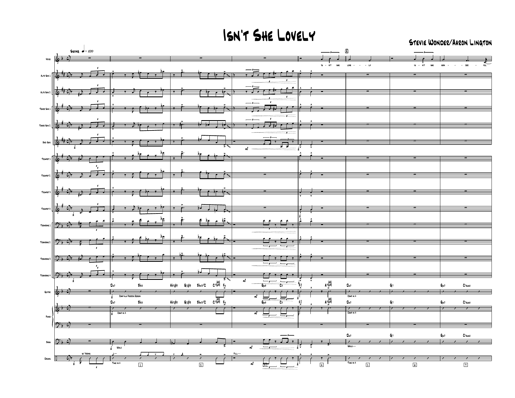 Isn't She Lovely — sheet music preview
