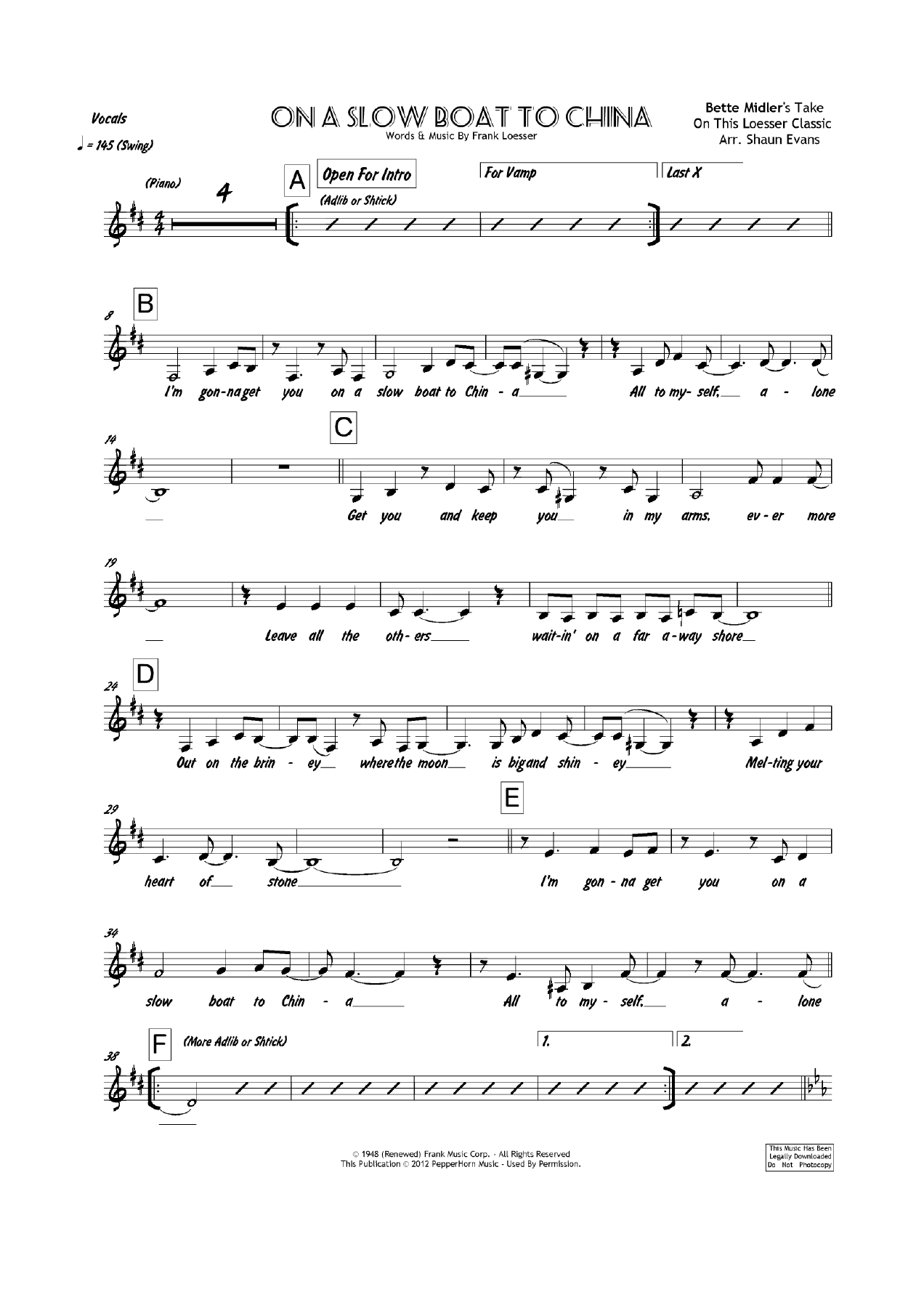On A Slow Boat To China — sheet music preview