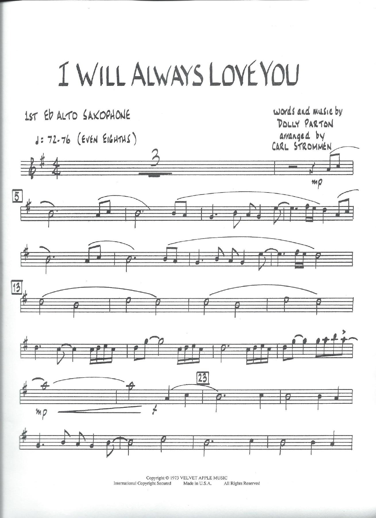 I Will Always Love You — sheet music preview