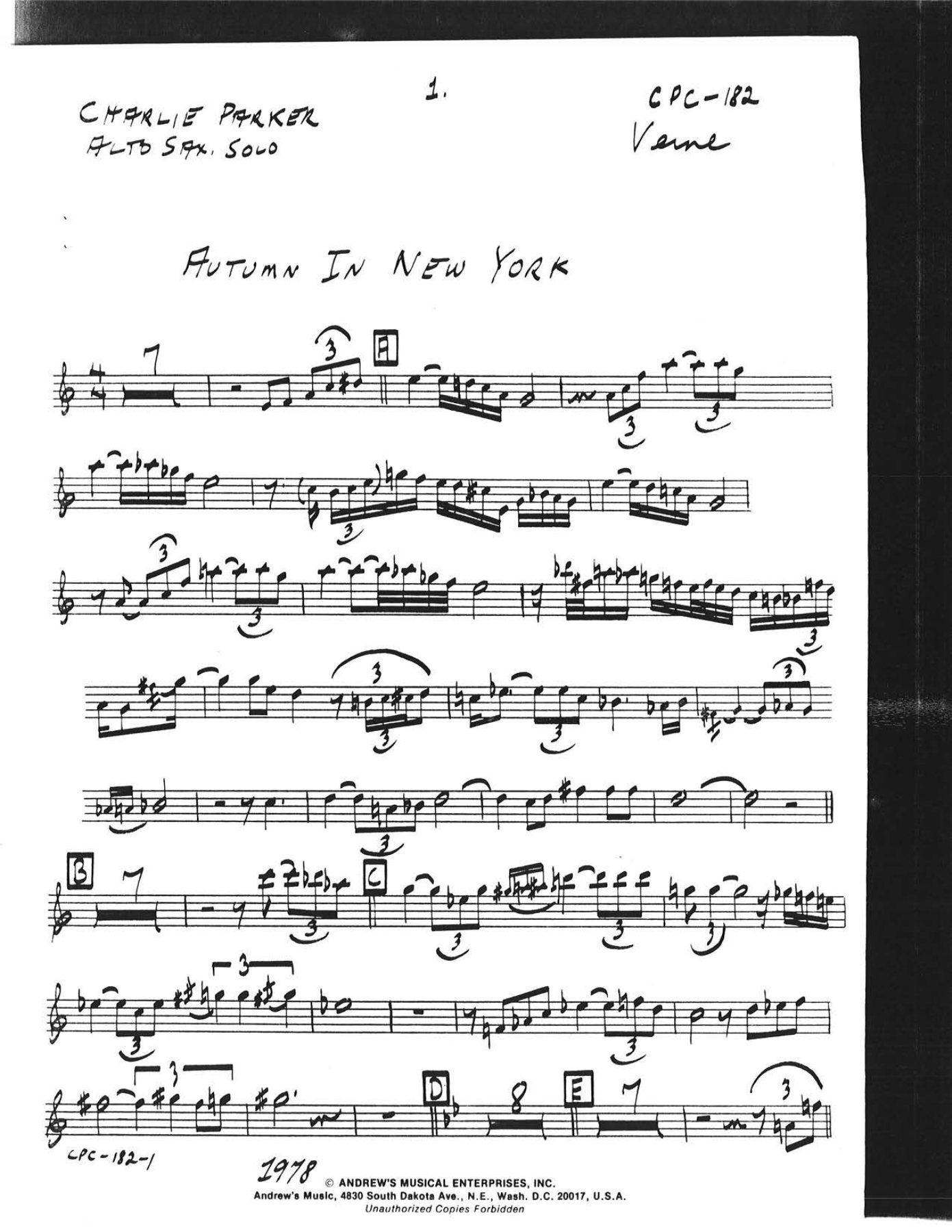 Autumn In New York — Big Band sheet music by C.Parker with Strings | Jazz Standard