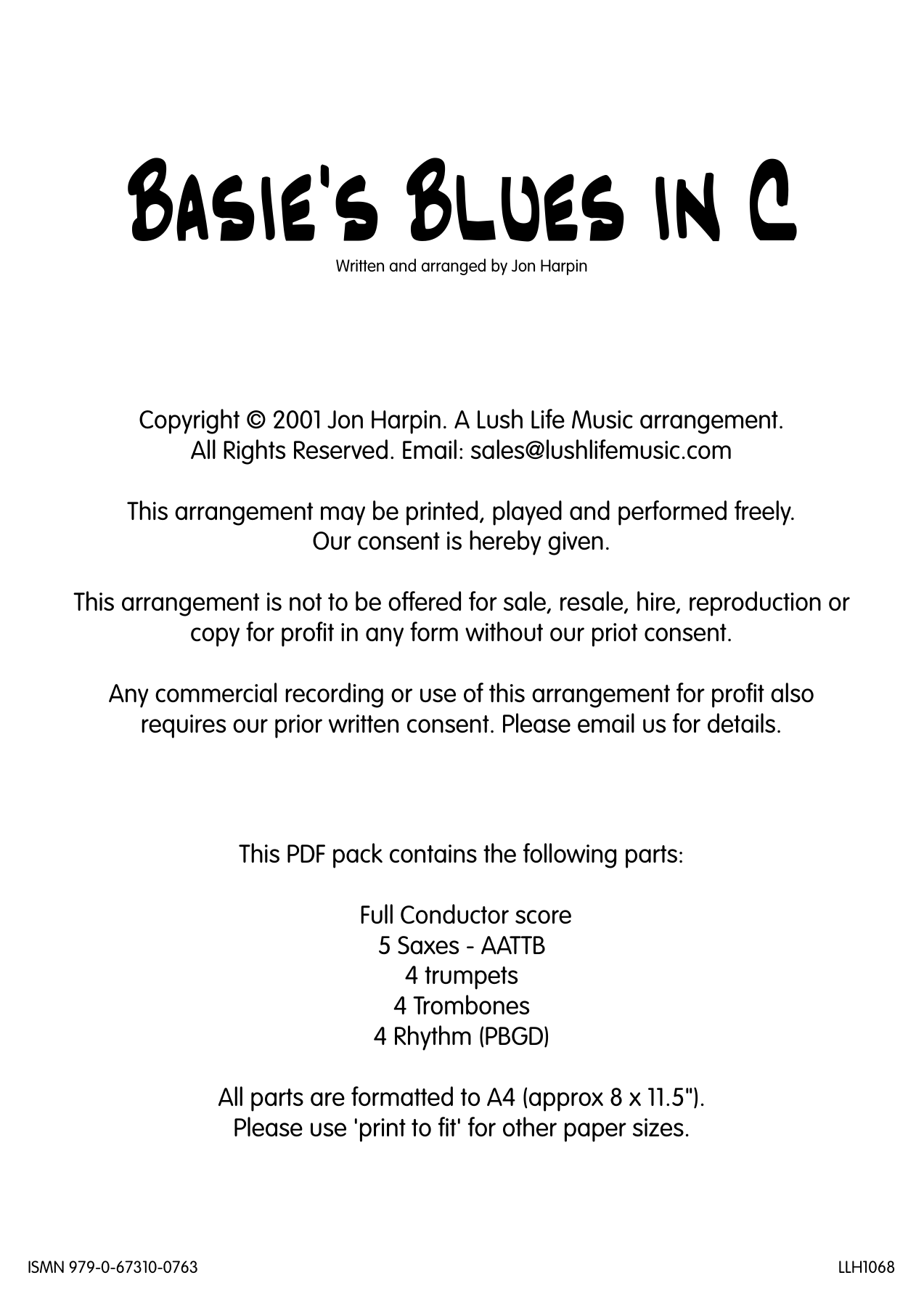 Basie's Blues In C — sheet music preview