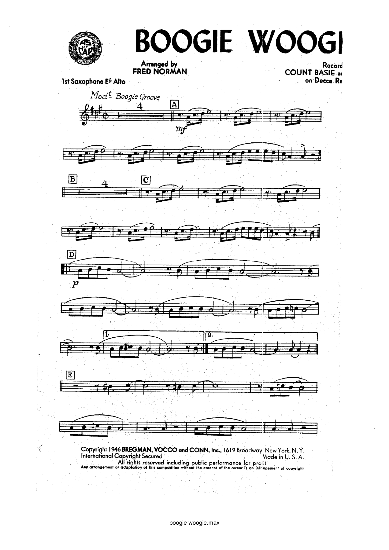 Boogie Woogie (F.Norman) C.Basie — sheet music preview
