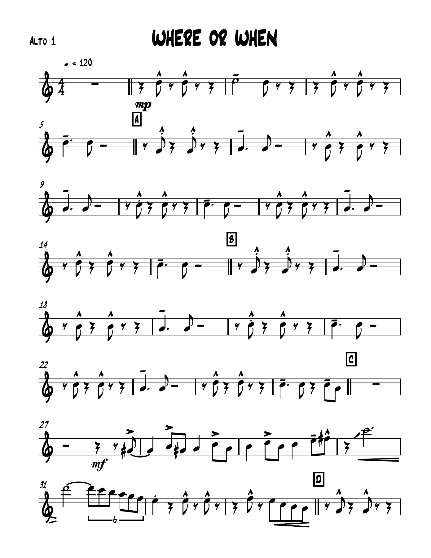 Where Or When — sheet music preview