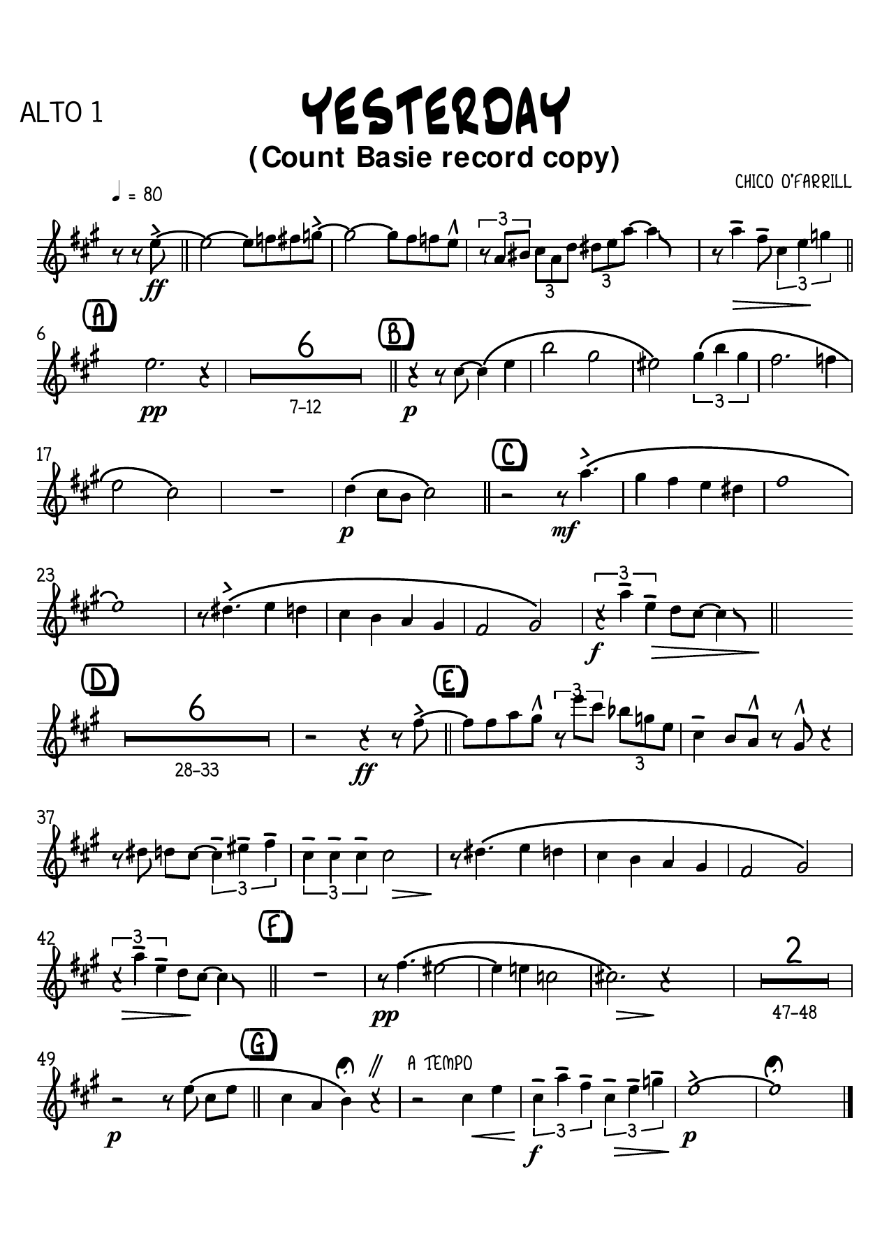 Yesterday (C.O' Farill) C.Basie) MP3 — sheet music preview