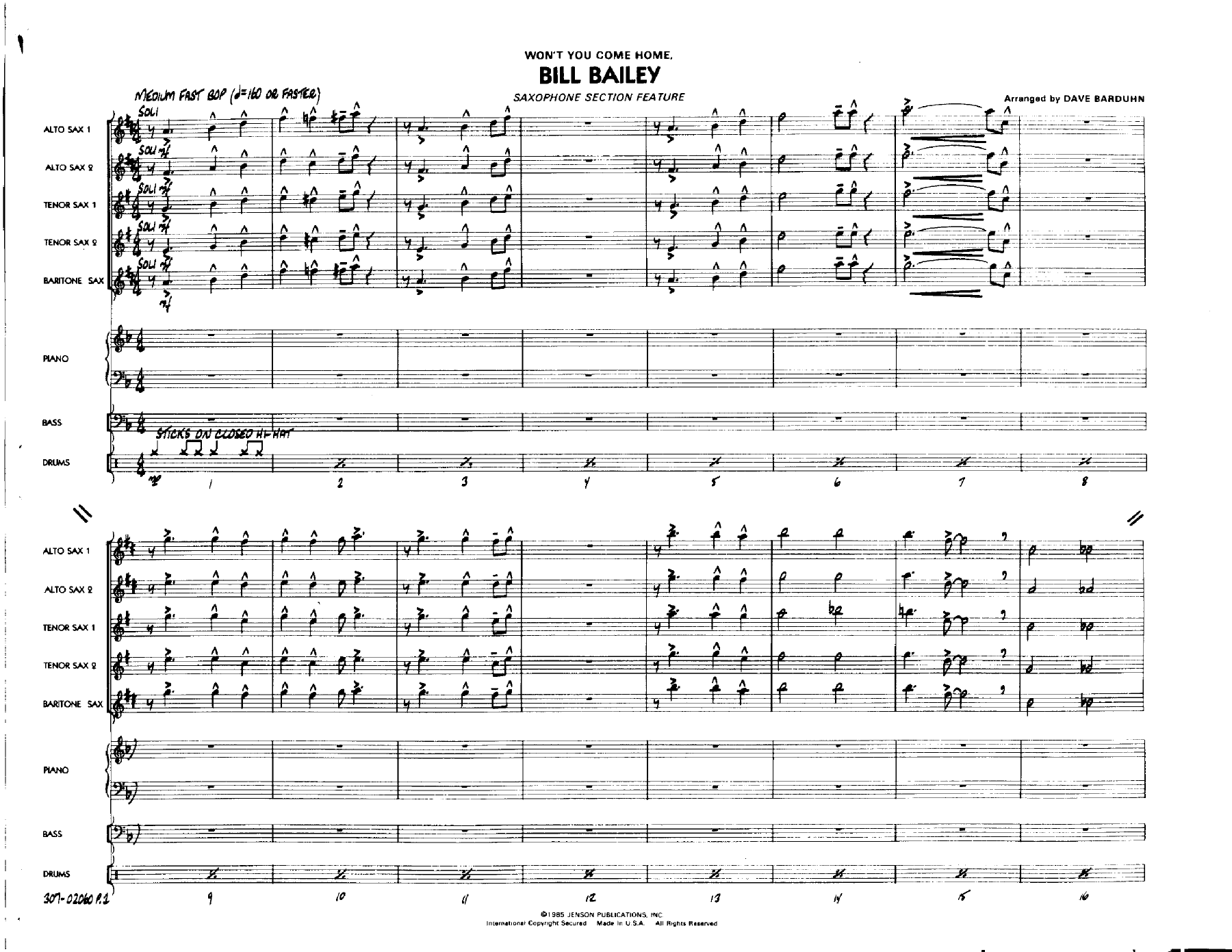 Bill Bailey (D.Barduhn) Sax Section Feat. — sheet music preview
