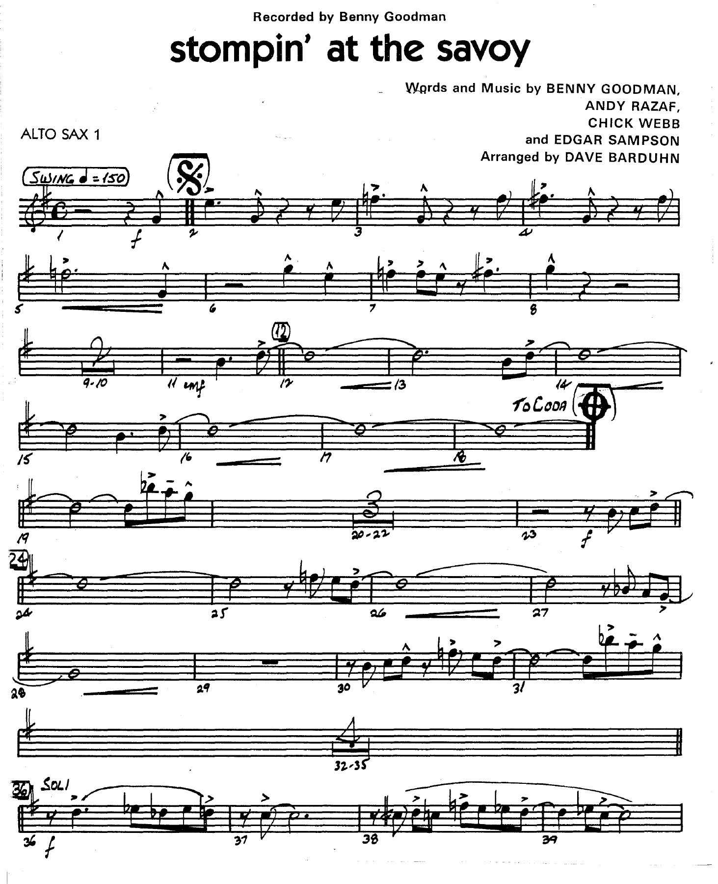 Stompin' At The Savoy — sheet music preview
