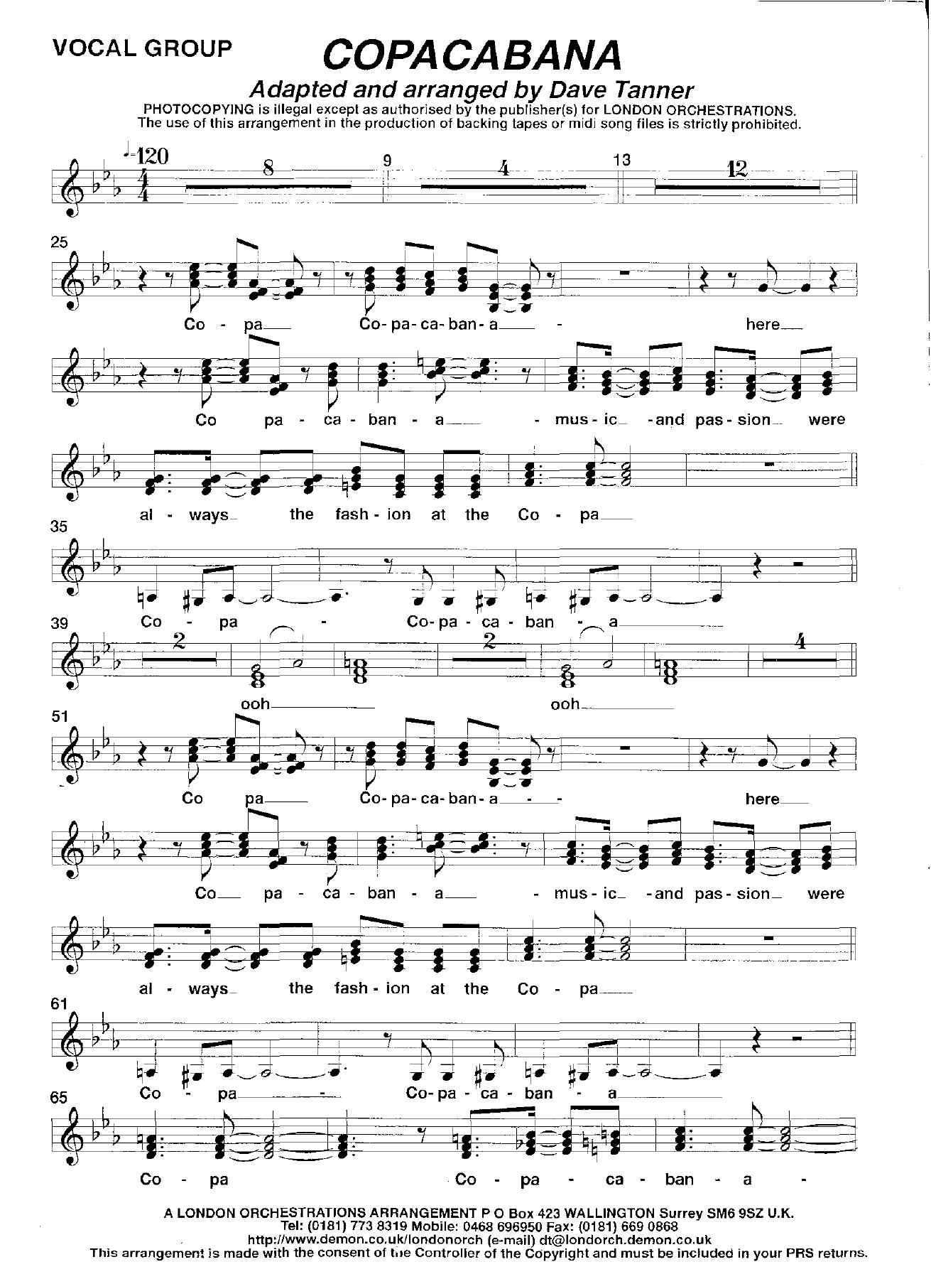 Copacabana — sheet music preview