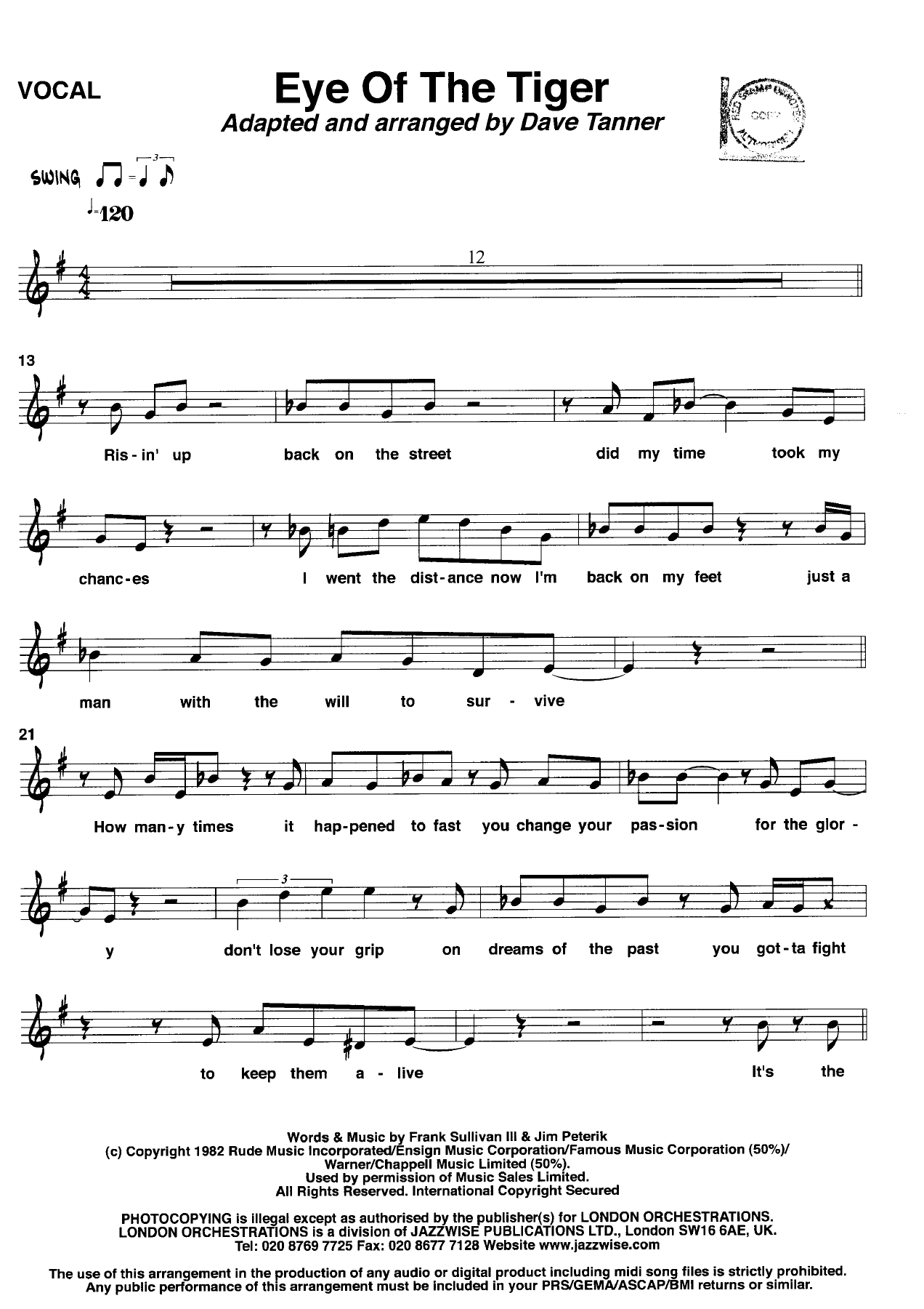 Eye Of The Tiger — sheet music preview