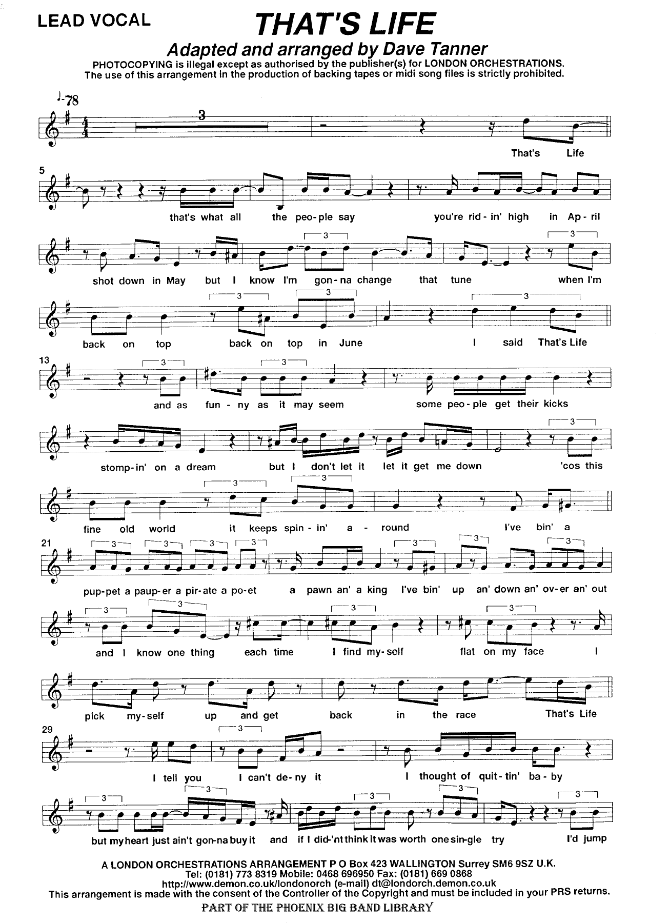 That's Life (D.Tanner) F.Sinatra — sheet music preview