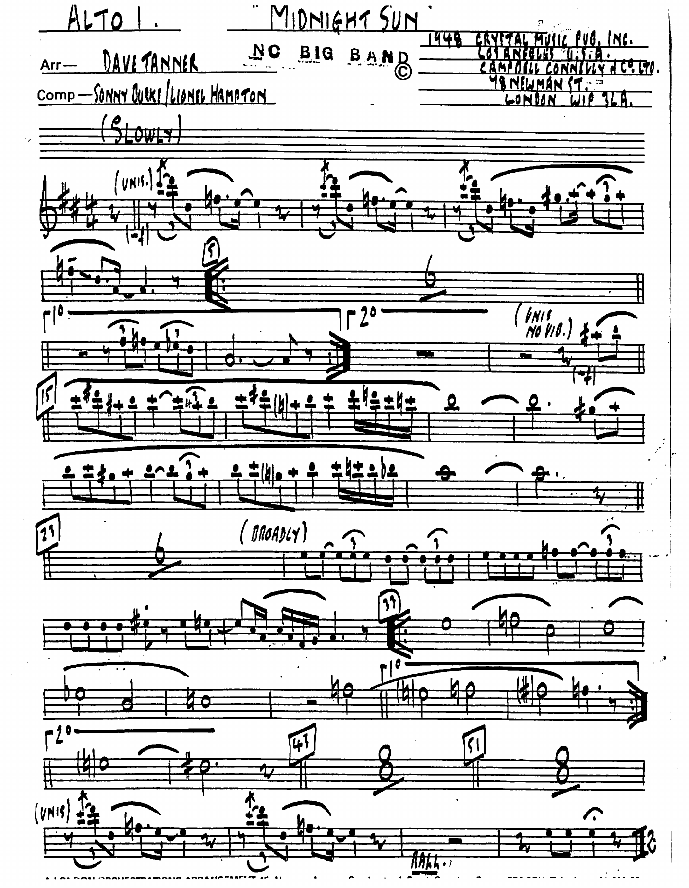 Midnight Sun (D.Tanner) Baritone Sax — sheet music preview