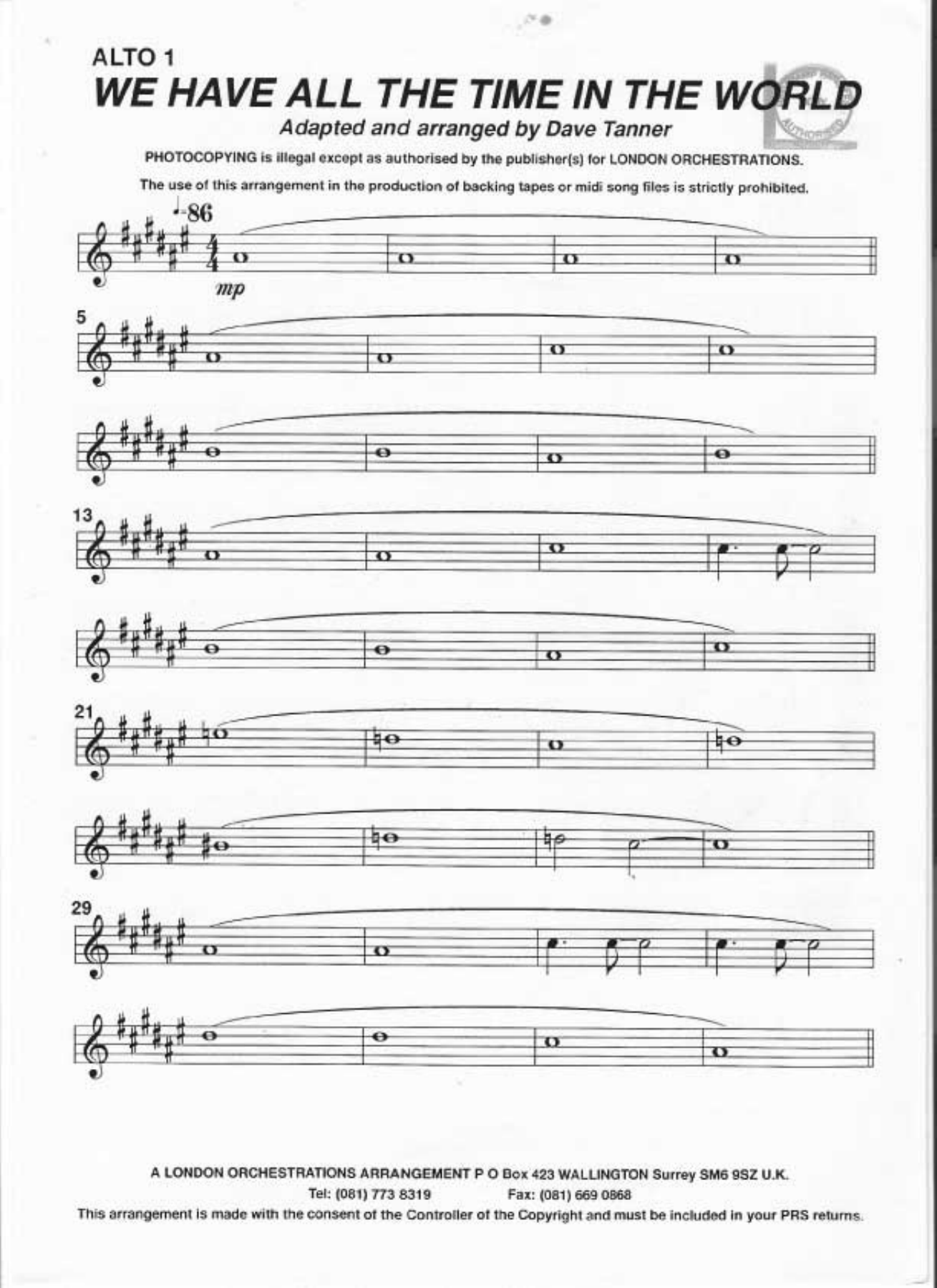 We Have All The Time In The World — sheet music preview