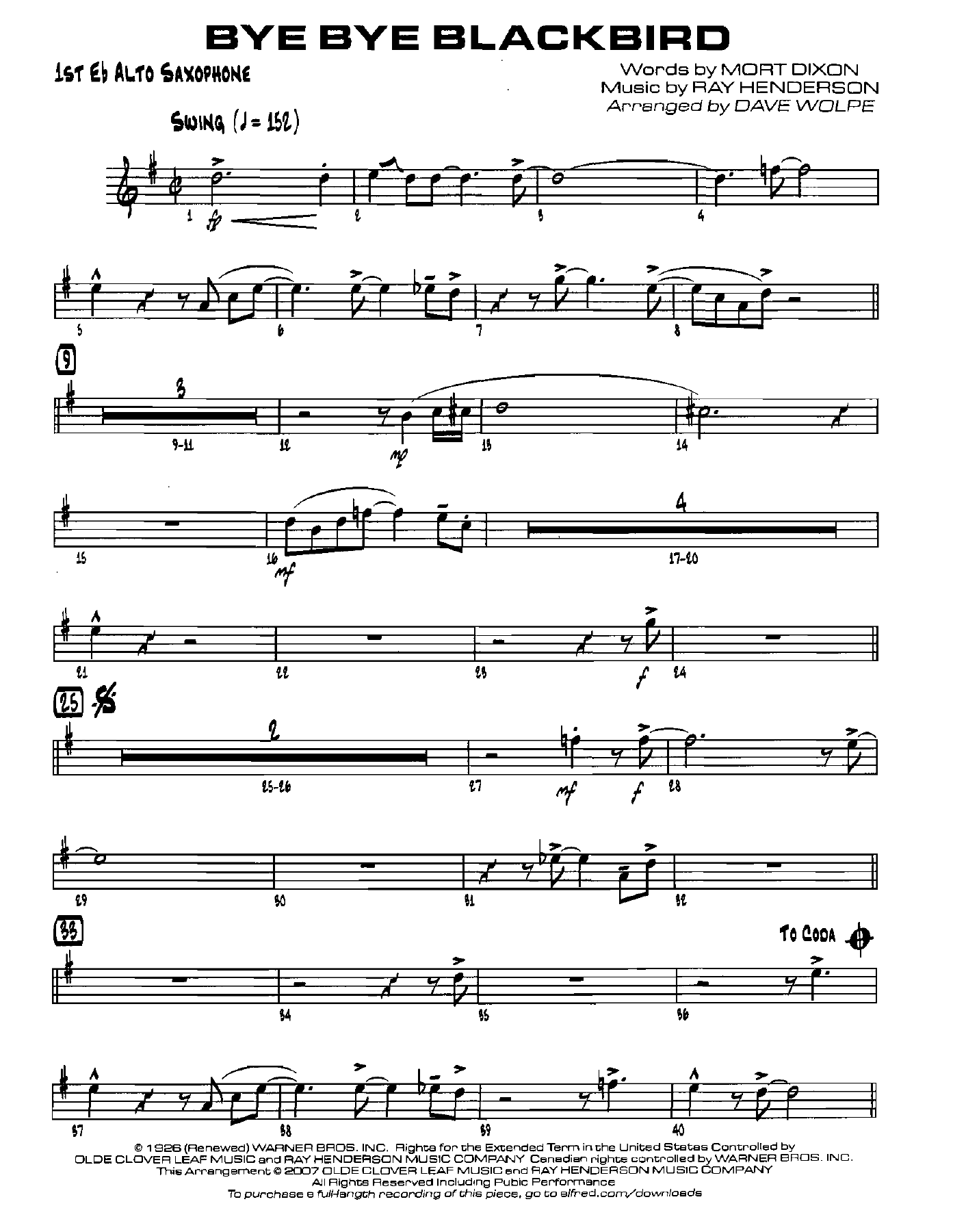 Bye Bye Blackbird — sheet music preview