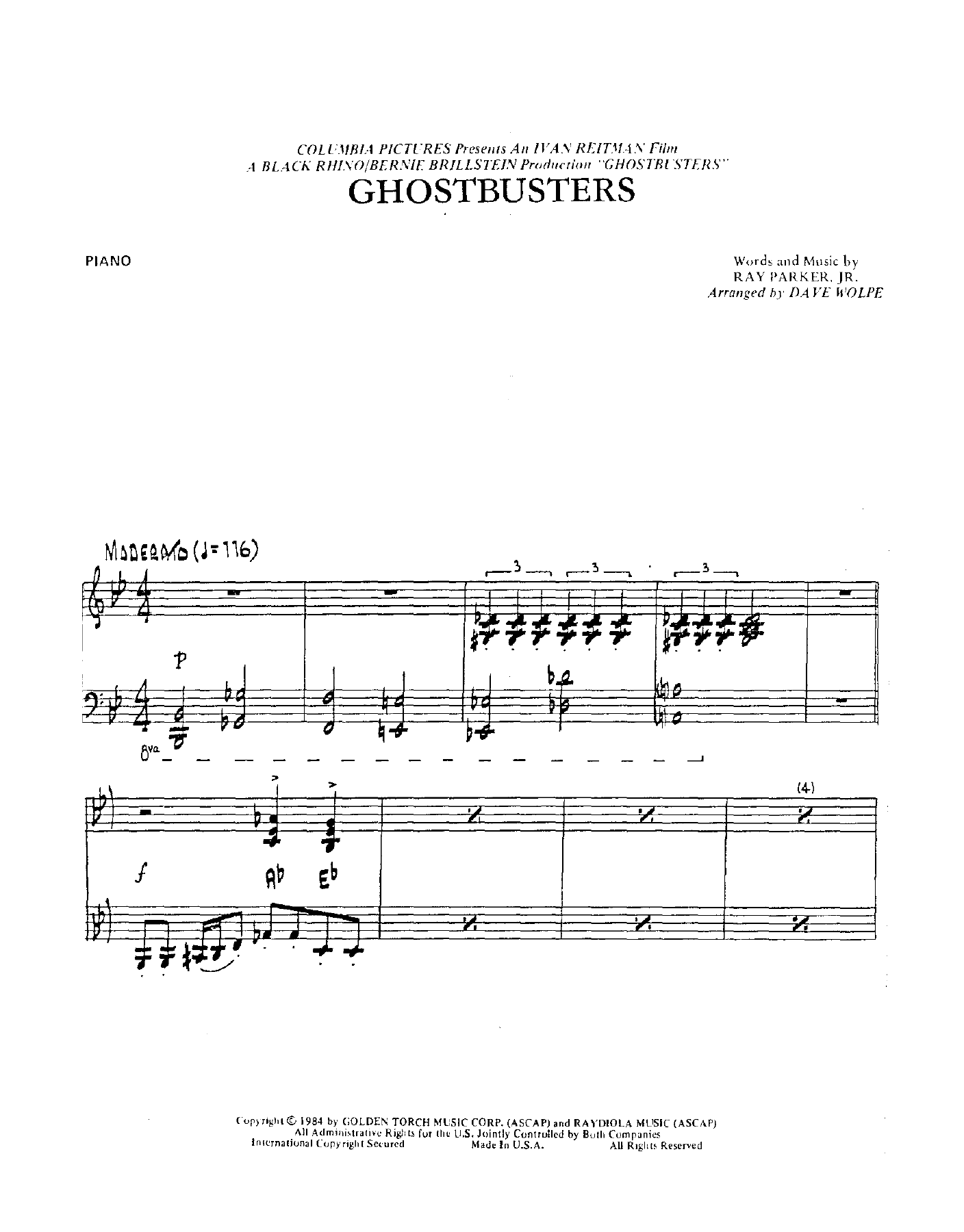 Ghostbusters — sheet music preview