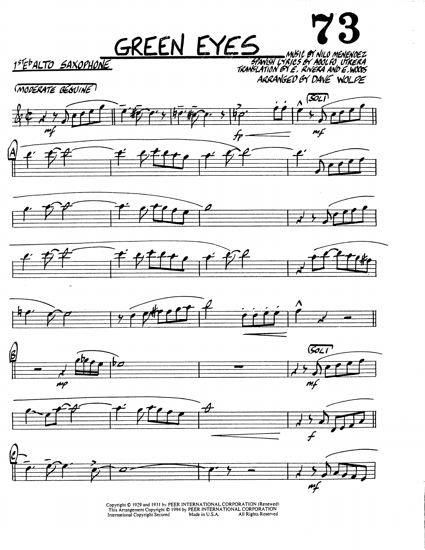 Green Eyes — sheet music preview