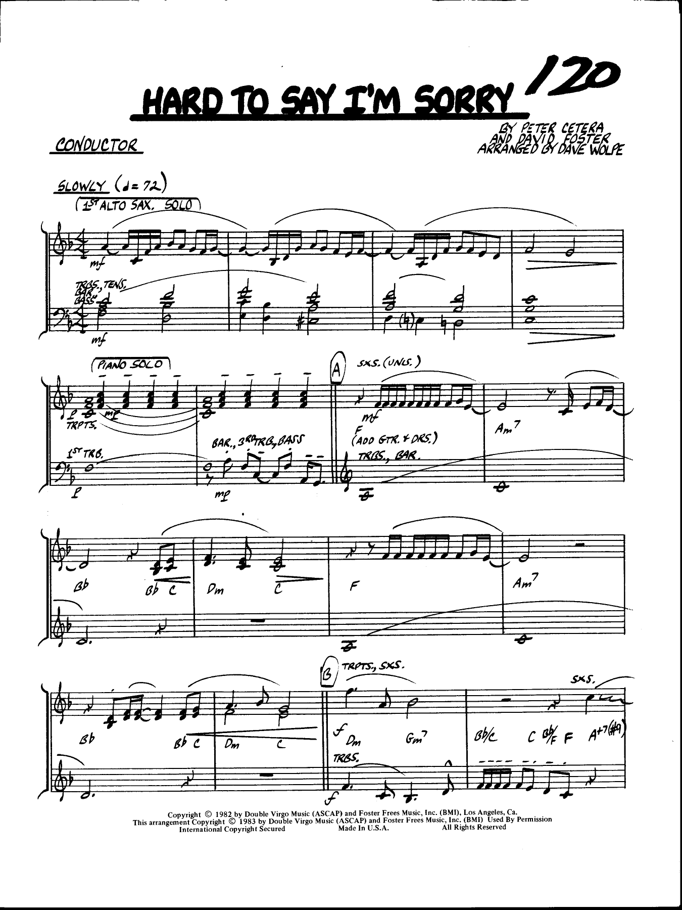 Hard To Say I'm Sorry — sheet music preview